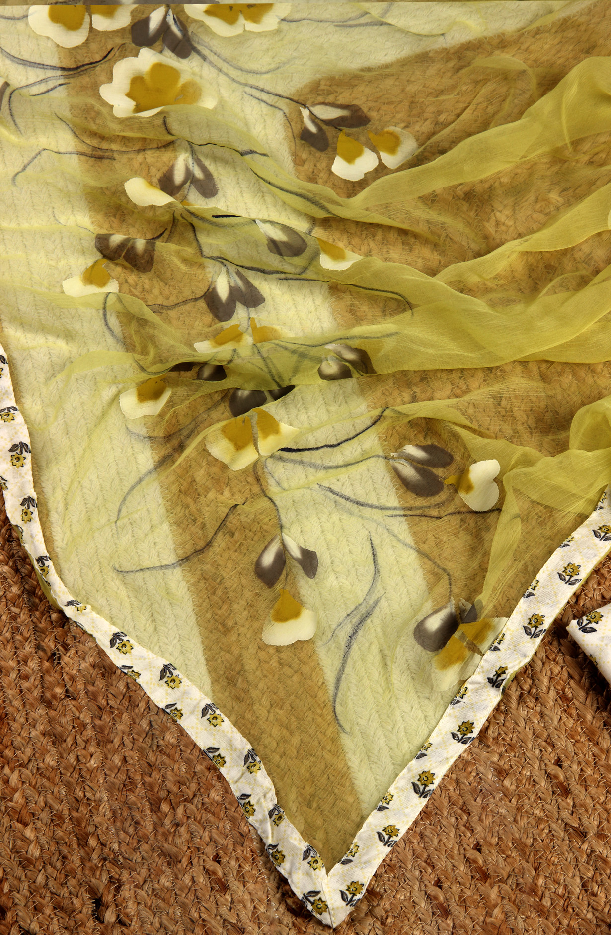 Cream and Green Cotton Printed Salwar Suit with Chiffon Dupatta - 693-MCJ37087