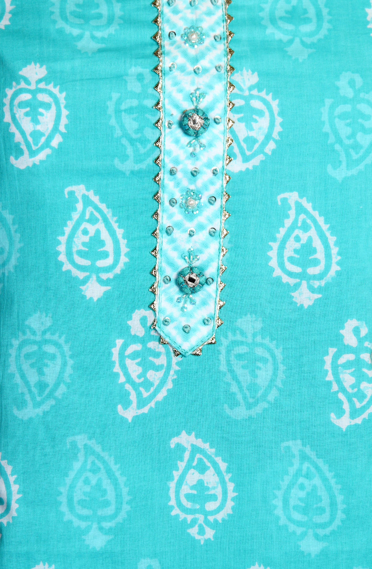 Turquoise Cotton Printed Salwar Suit with Chiffon Dupatta - 693-MSC22419