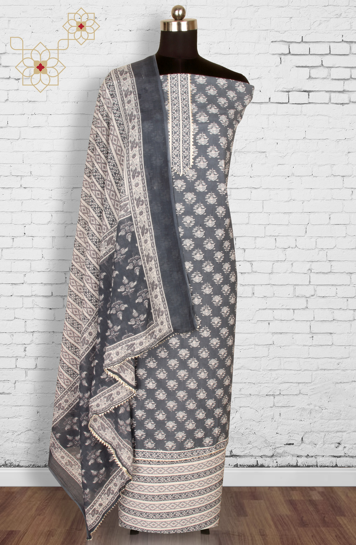 Grey Cotton Unstitched Printed Salwar Dress Material - 693-MSC22483