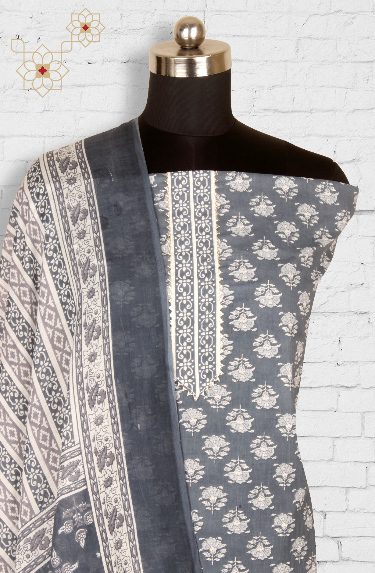 Grey Cotton Unstitched Printed Salwar Dress Material - 693-MSC22483