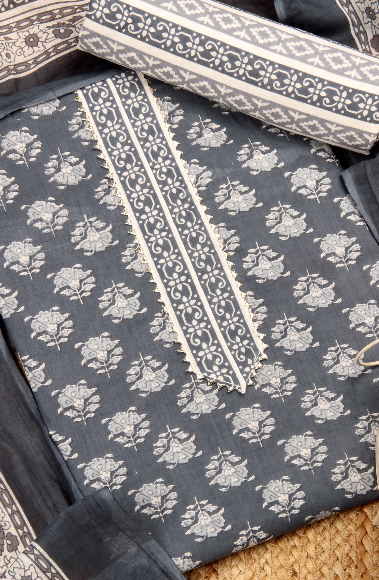 Grey Cotton Unstitched Printed Salwar Dress Material - 693-MSC22483