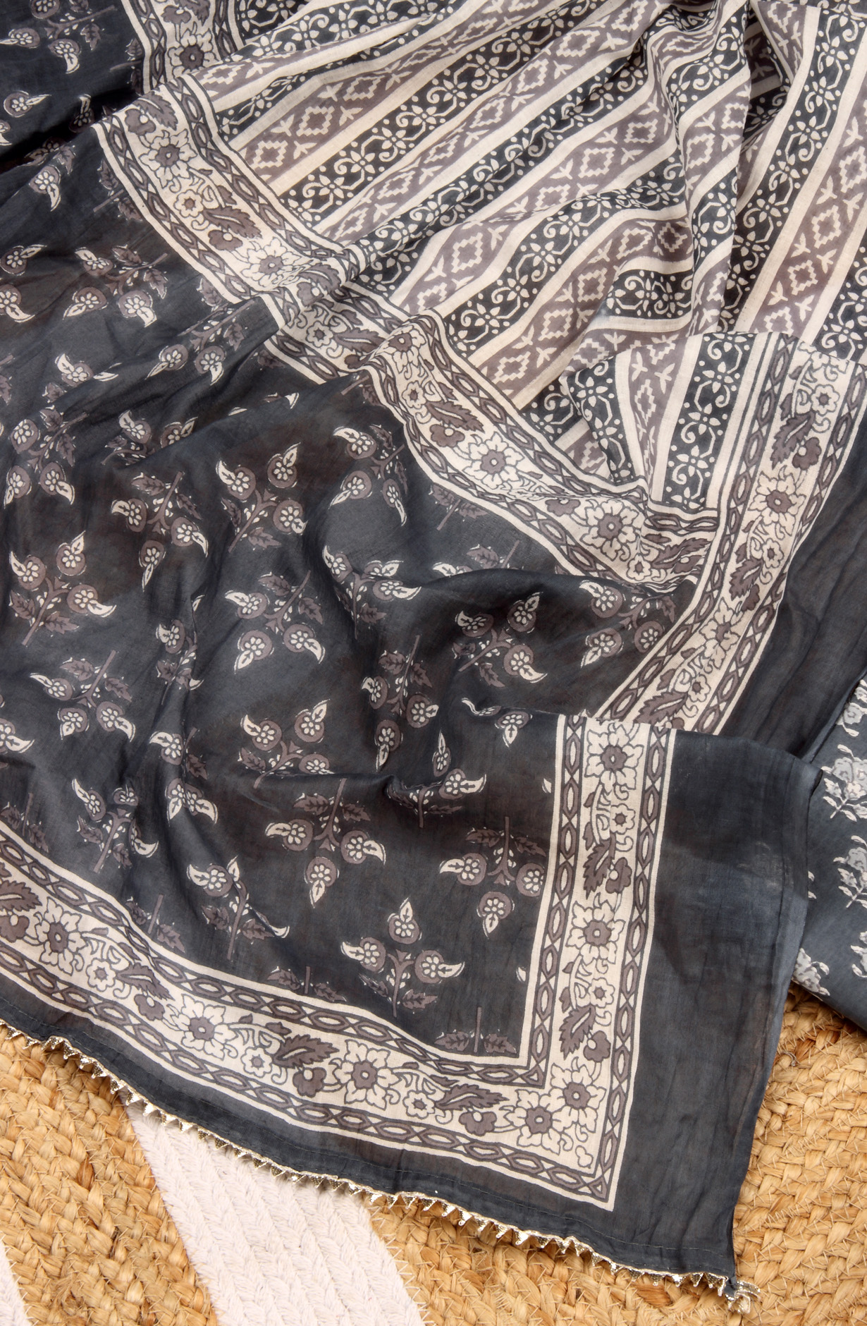 Grey Cotton Unstitched Printed Salwar Dress Material - 693-MSC22483