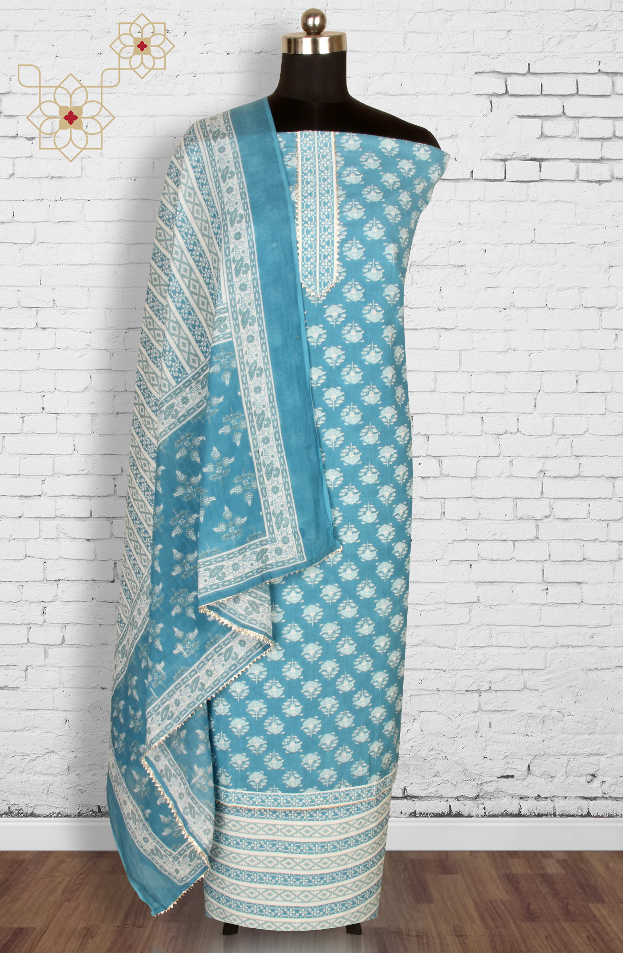 Pastel Blue Cotton Unstitched Printed Salwar Dress Material - 693-MSC22483B