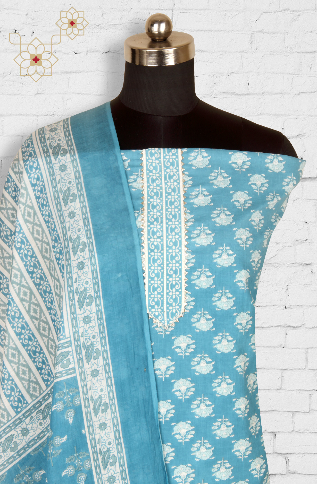 Pastel Blue Cotton Unstitched Printed Salwar Dress Material - 693-MSC22483B