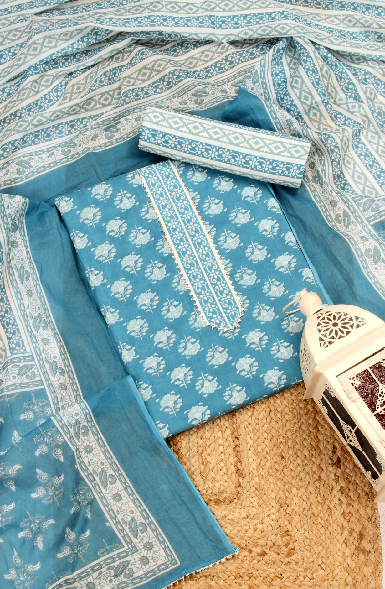 Pastel Blue Cotton Unstitched Printed Salwar Dress Material - 693-MSC22483B
