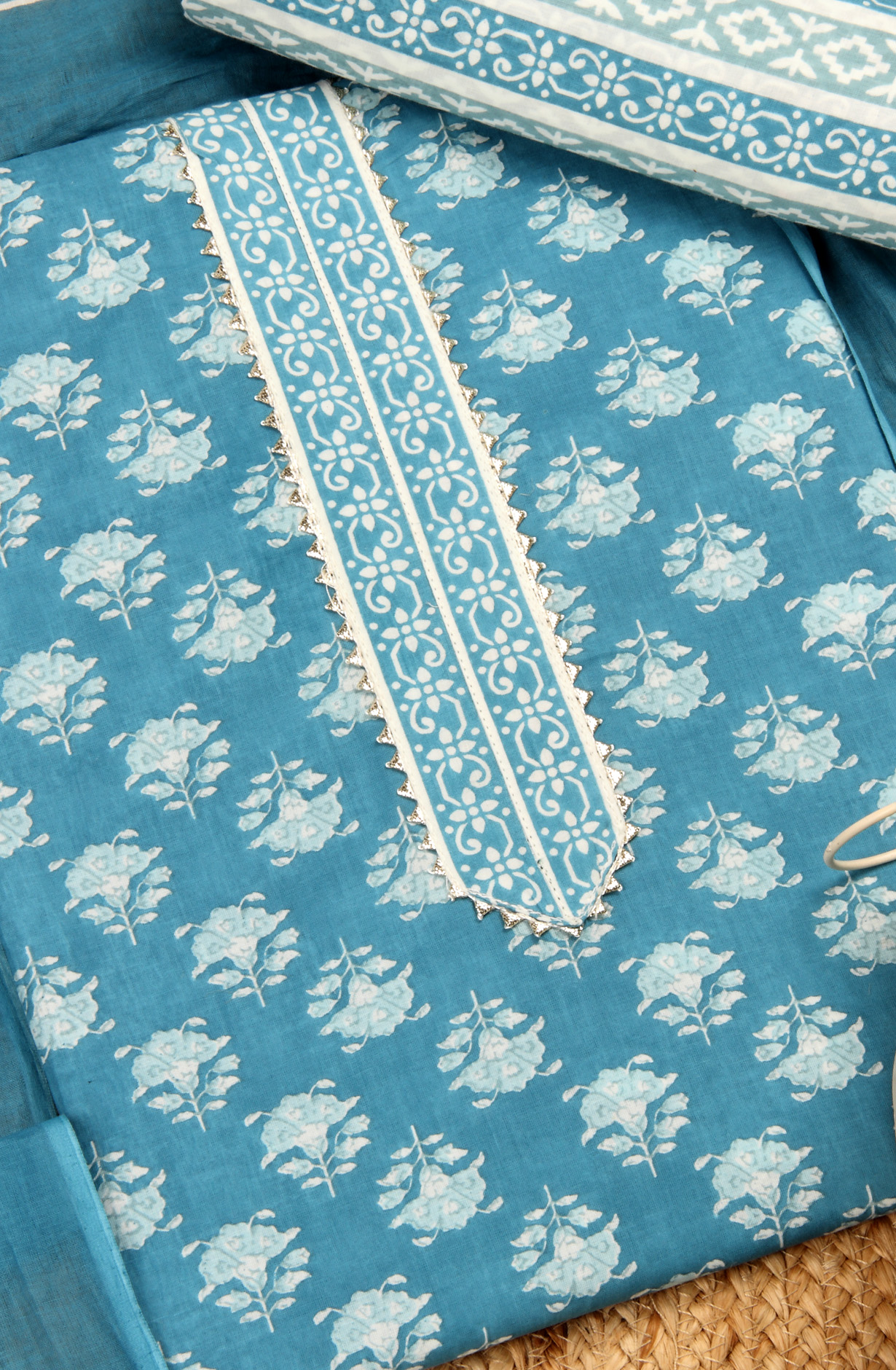 Pastel Blue Cotton Unstitched Printed Salwar Dress Material - 693-MSC22483B