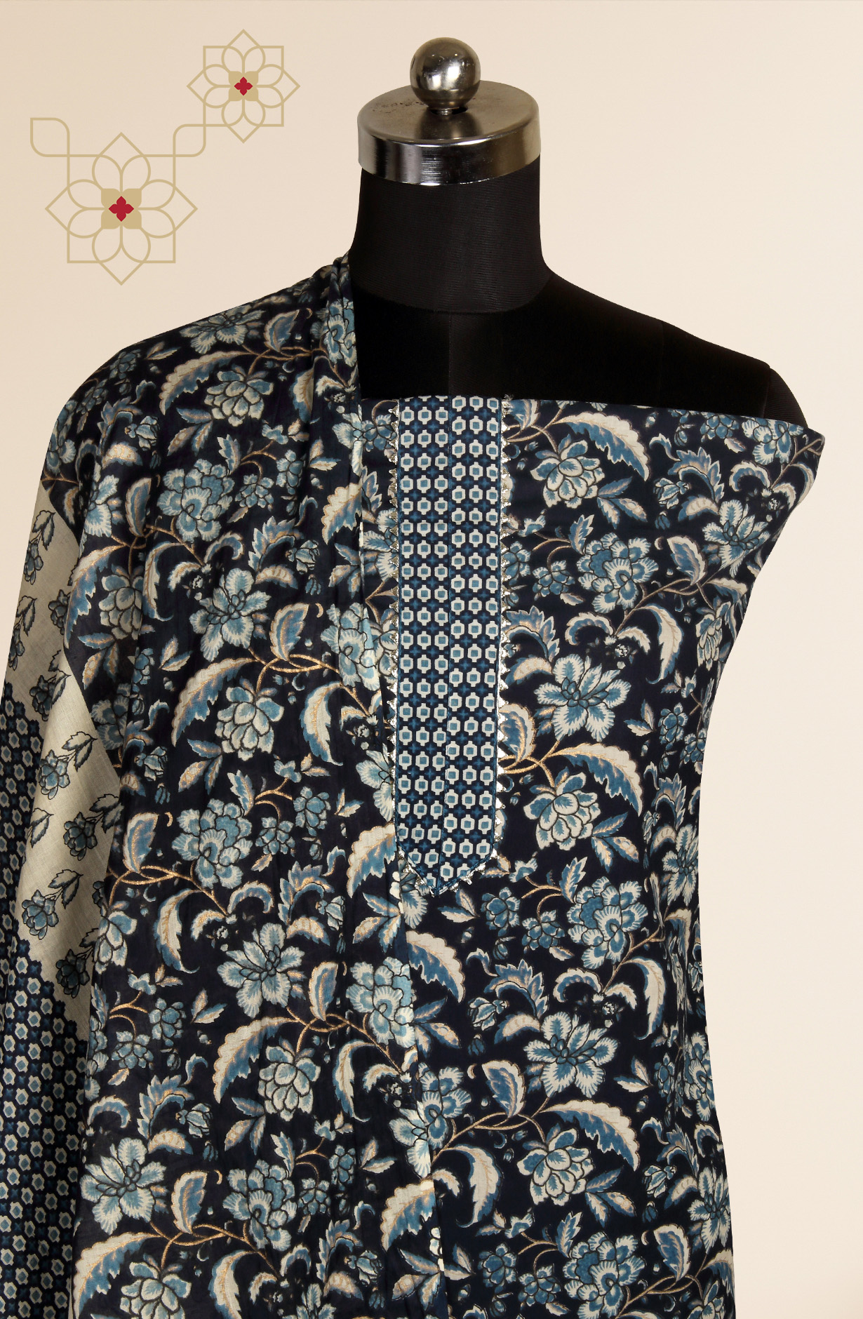 Blue Cotton Printed Salwar Suit with Dupatta - 693-MSC22485