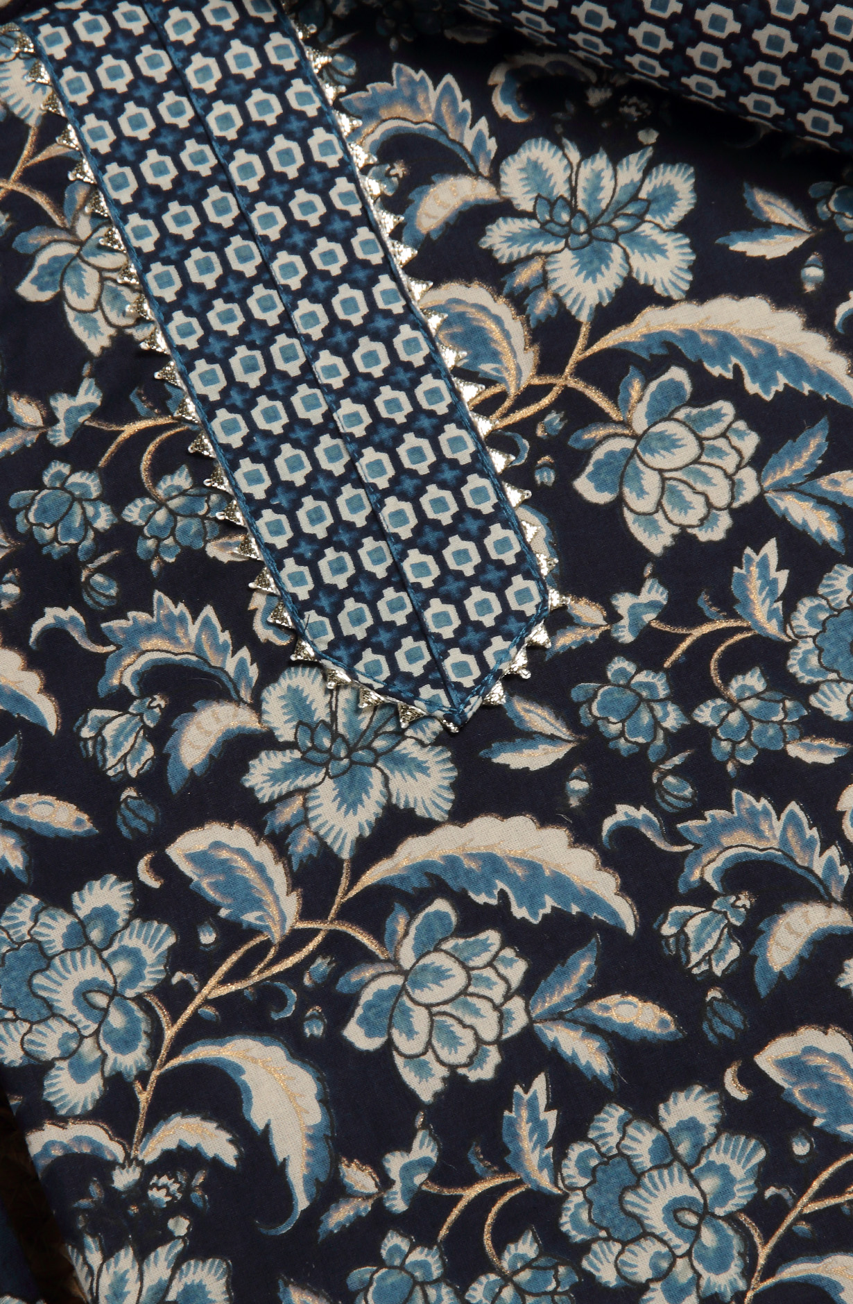 Blue Cotton Printed Salwar Suit with Dupatta - 693-MSC22485