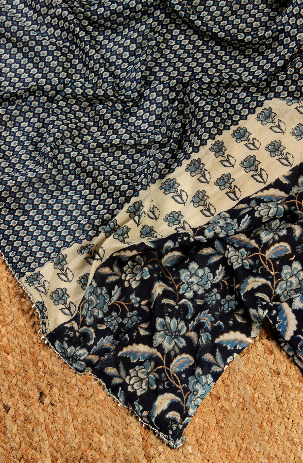 Blue Cotton Printed Salwar Suit with Dupatta - 693-MSC22485