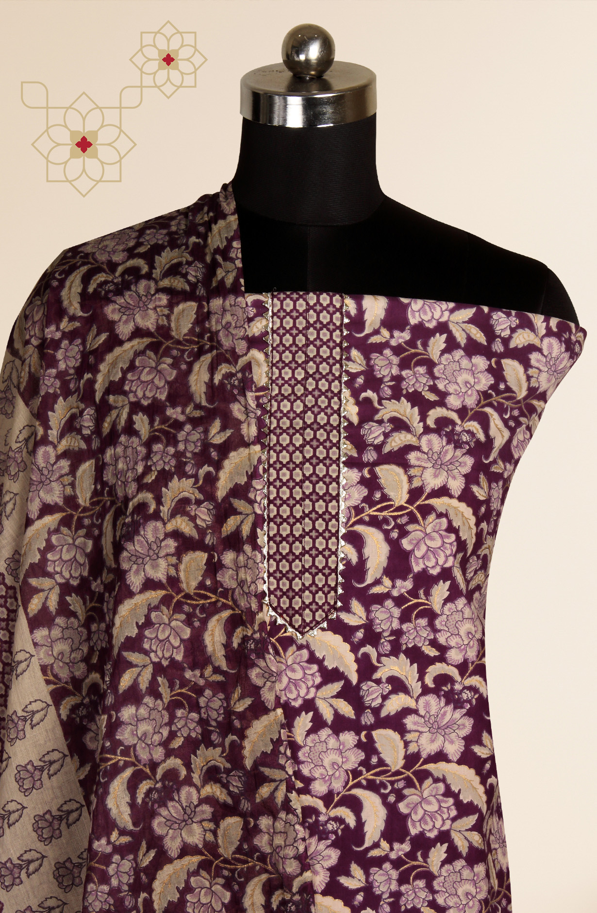 Purple Cotton Printed Salwar Suit with Dupatta - 693-MSC22485A