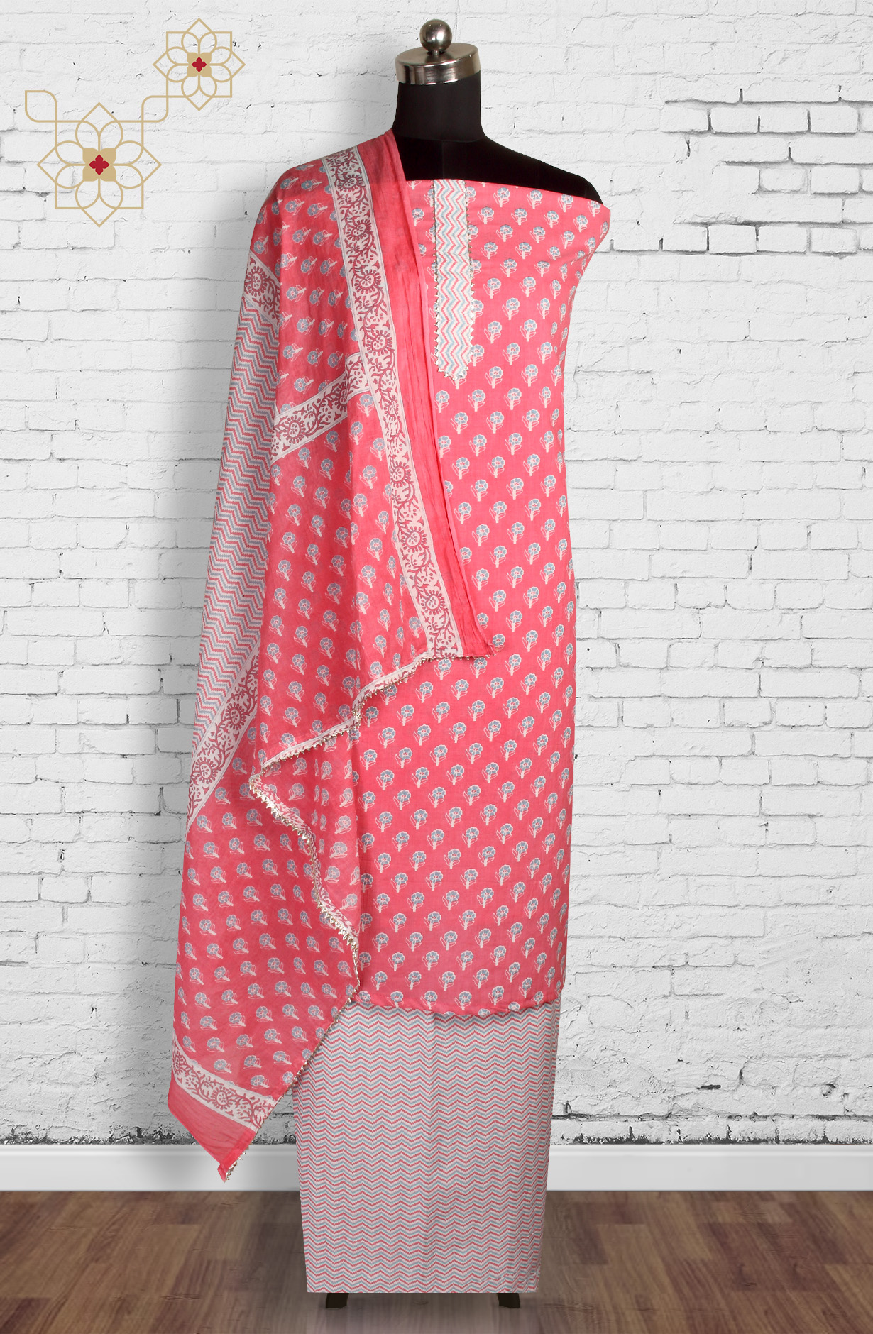 Pink Cotton Printed Unstitched Salwar Dress Material - 693-MSC22515