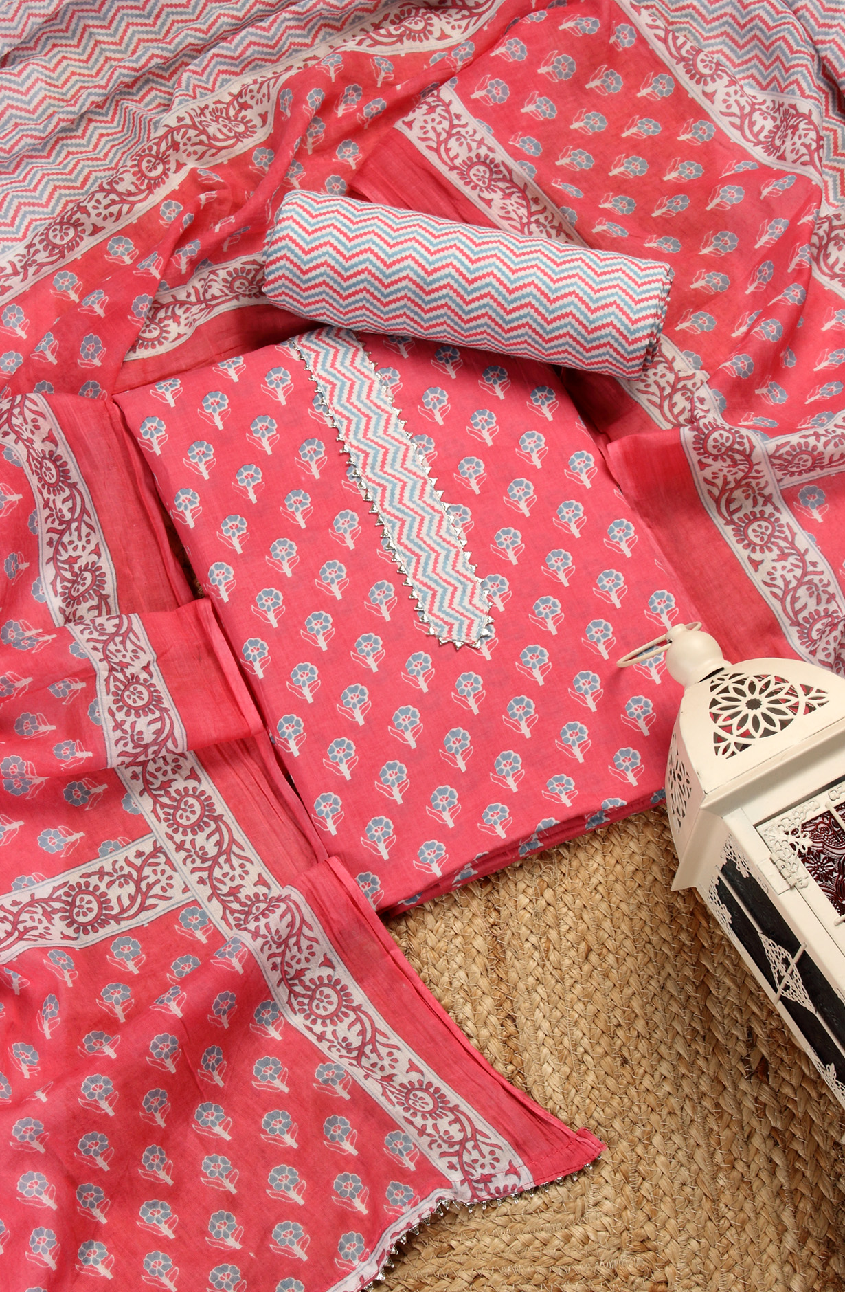 Pink Cotton Printed Unstitched Salwar Dress Material - 693-MSC22515