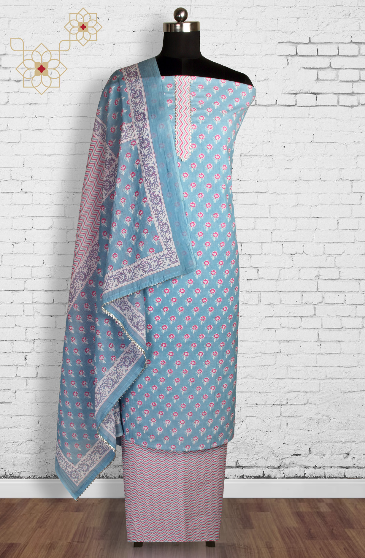 Grey Cotton Printed Unstitched Salwar Dress Material - 693-MSC22515A