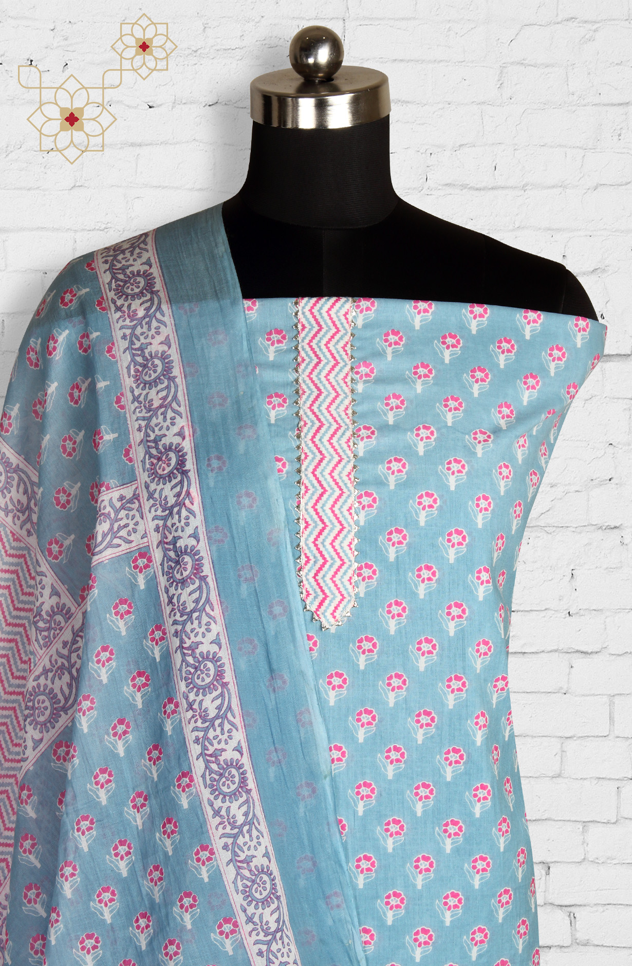 Grey Cotton Printed Unstitched Salwar Dress Material - 693-MSC22515A