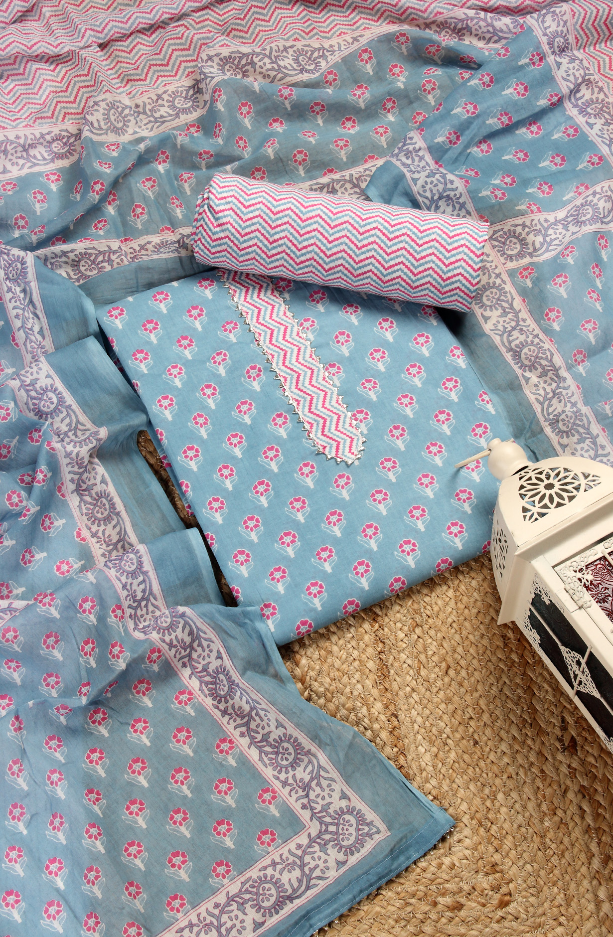 Grey Cotton Printed Unstitched Salwar Dress Material - 693-MSC22515A