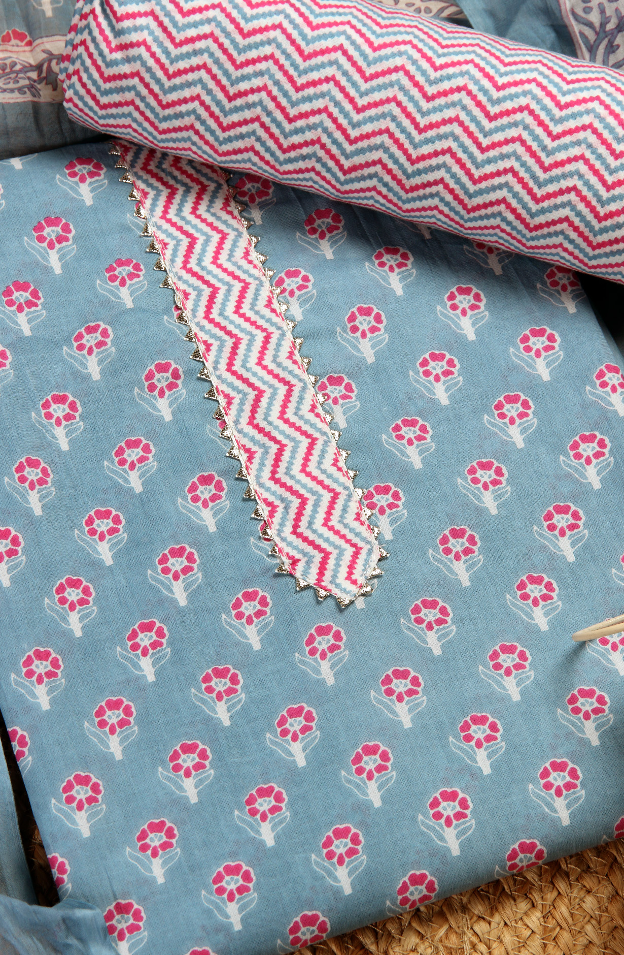 Grey Cotton Printed Unstitched Salwar Dress Material - 693-MSC22515A