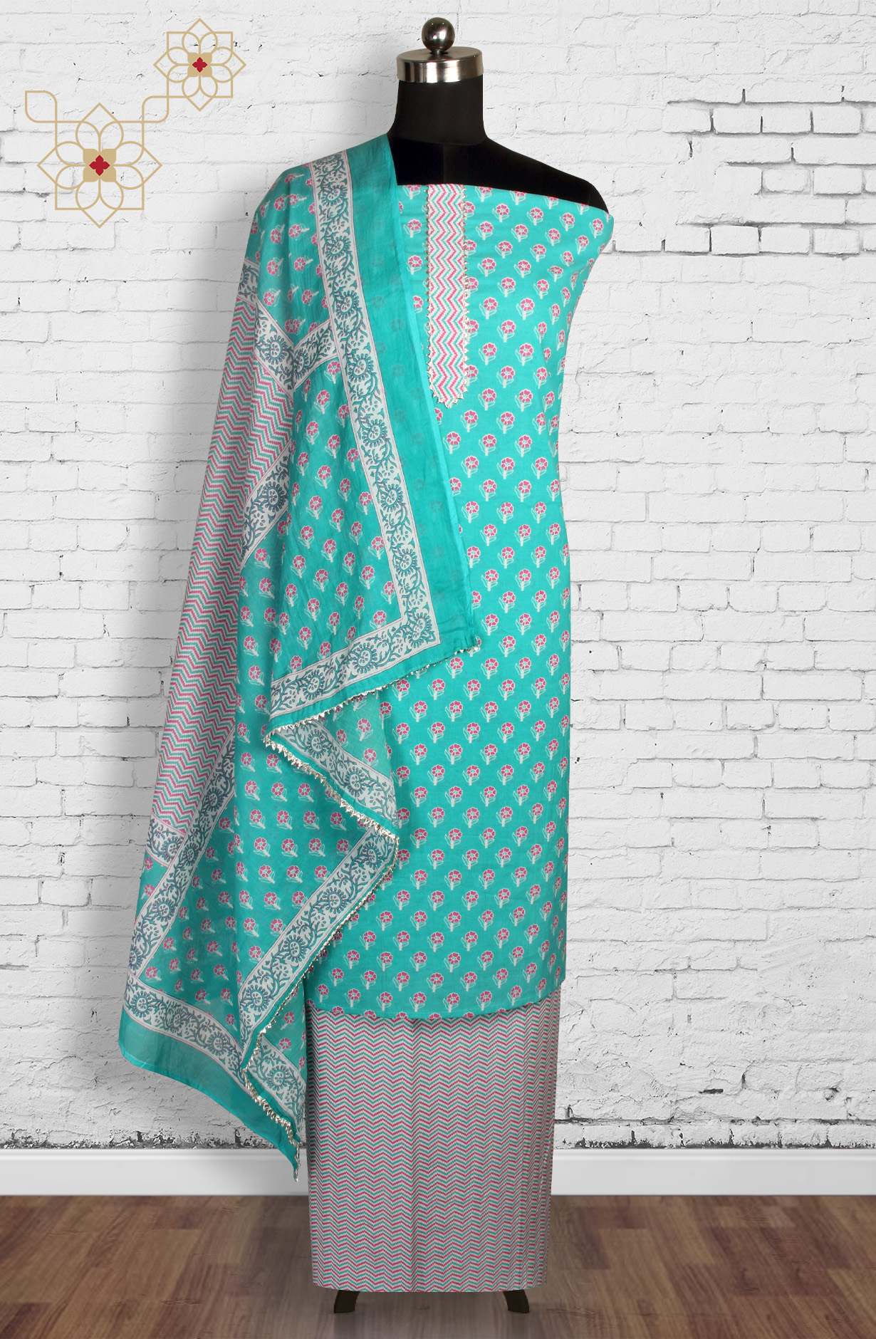 Green Cotton Printed Unstitched Salwar Dress Material - 693-MSC22515B