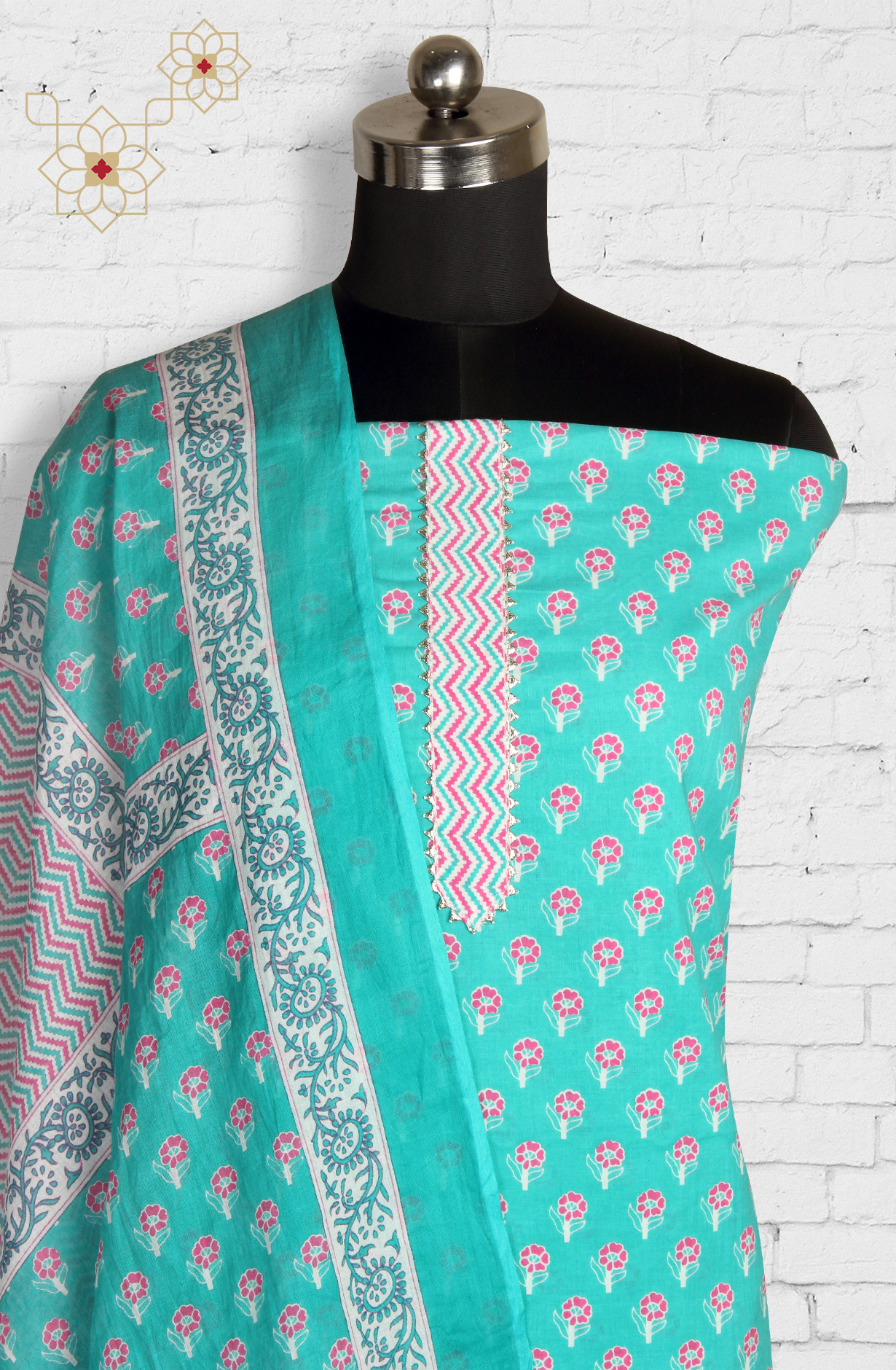 Green Cotton Printed Unstitched Salwar Dress Material - 693-MSC22515B