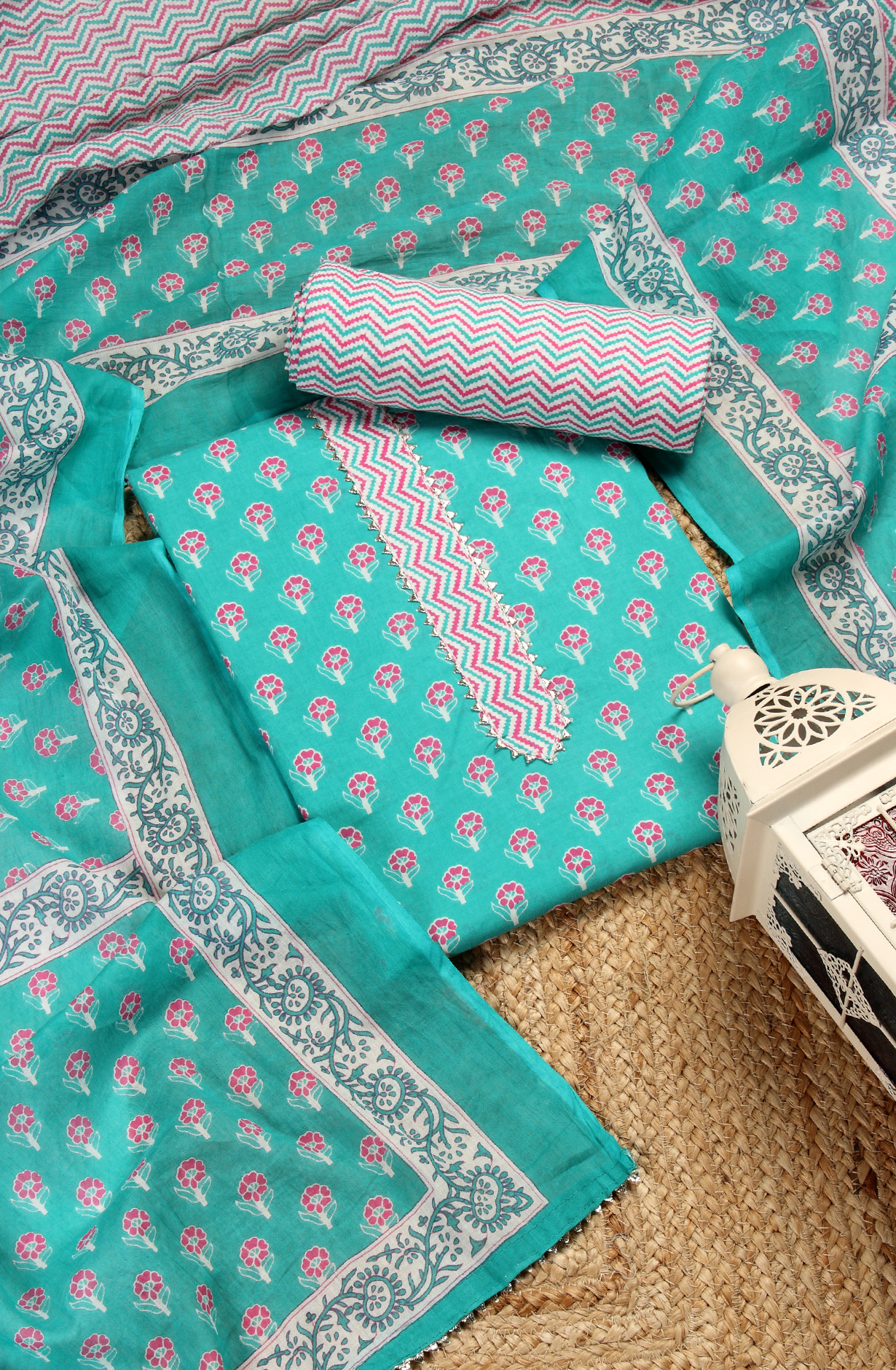 Green Cotton Printed Unstitched Salwar Dress Material - 693-MSC22515B