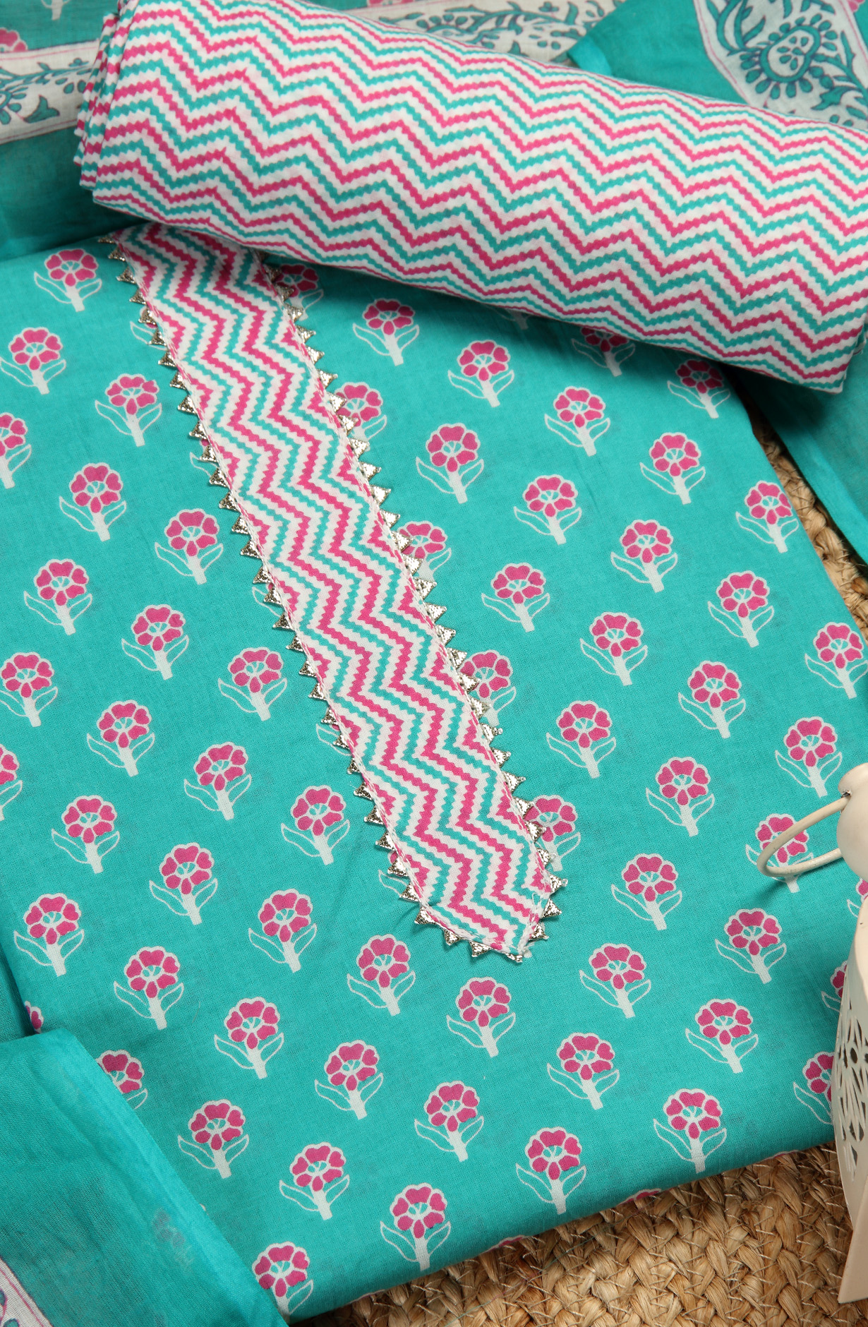 Green Cotton Printed Unstitched Salwar Dress Material - 693-MSC22515B