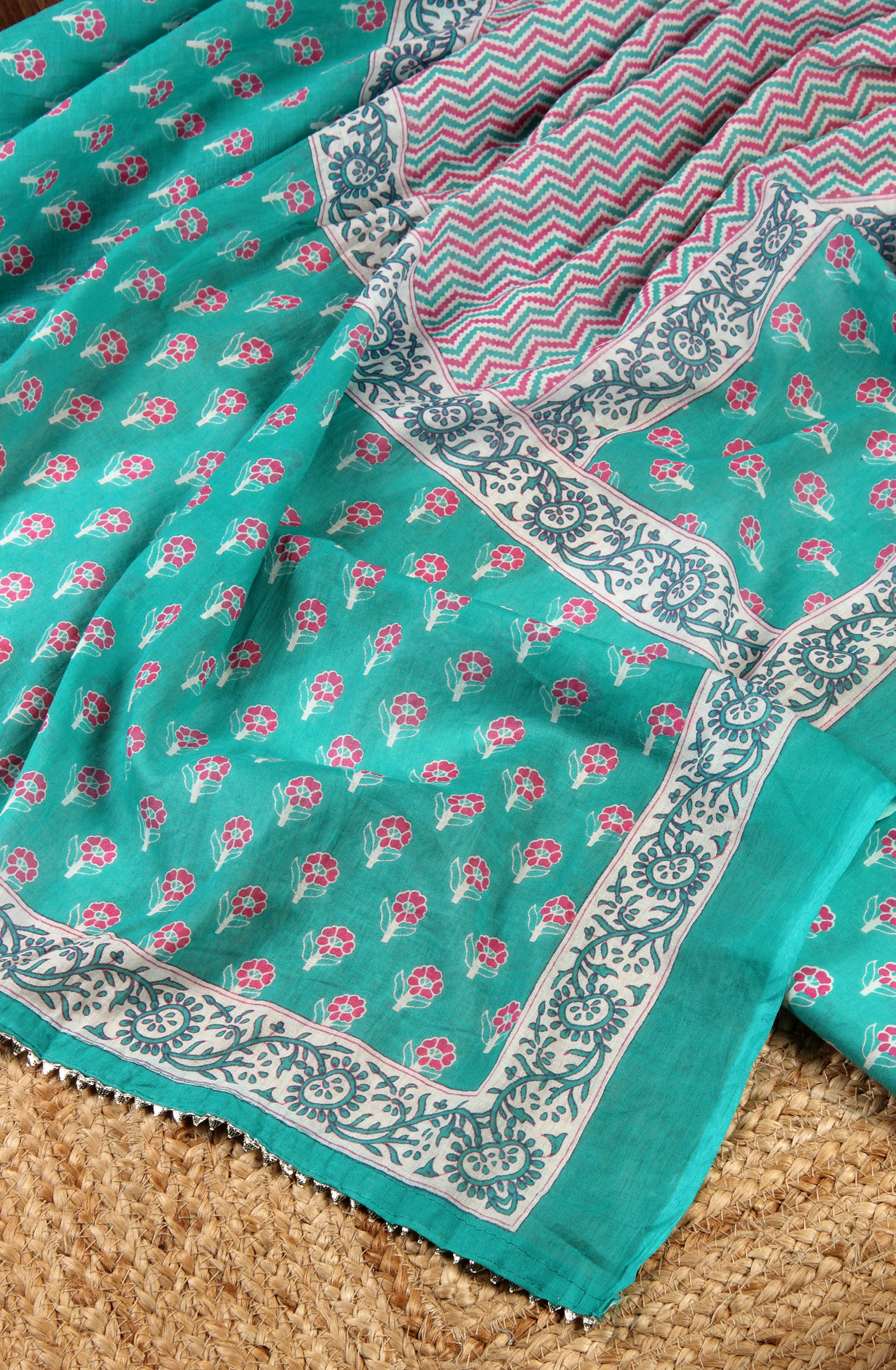 Green Cotton Printed Unstitched Salwar Dress Material - 693-MSC22515B