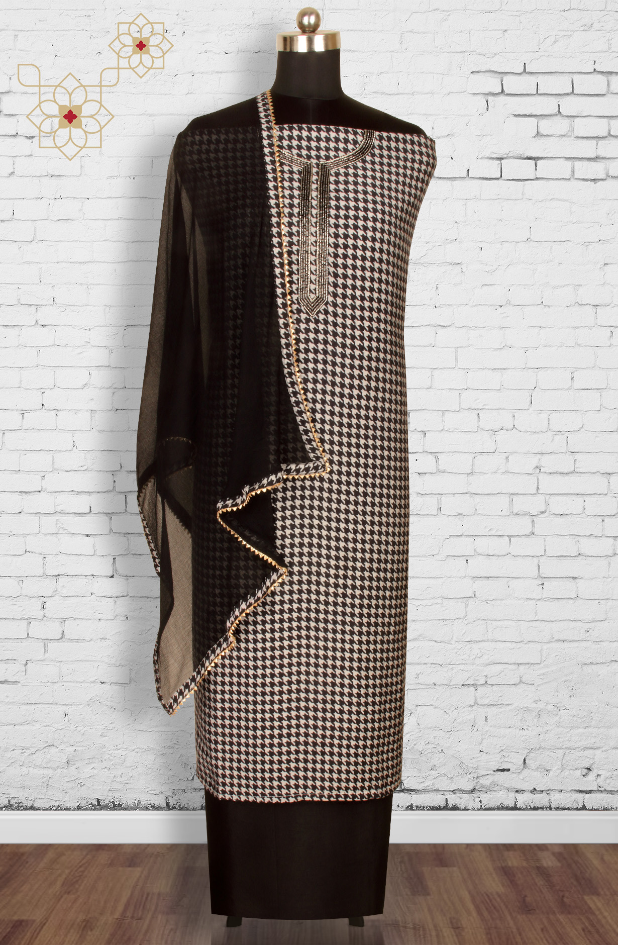 Black Chanderi Salwar Suit with Chiffon Dupatta - 693-MSC22534