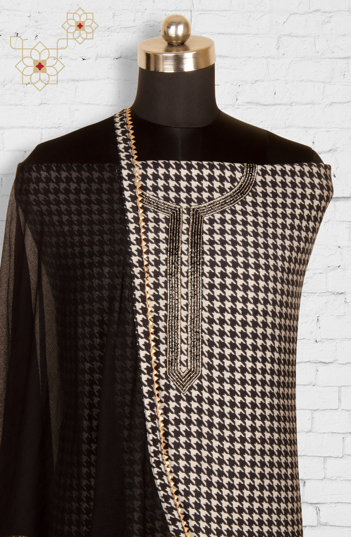 Black Chanderi Salwar Suit with Chiffon Dupatta - 693-MSC22534