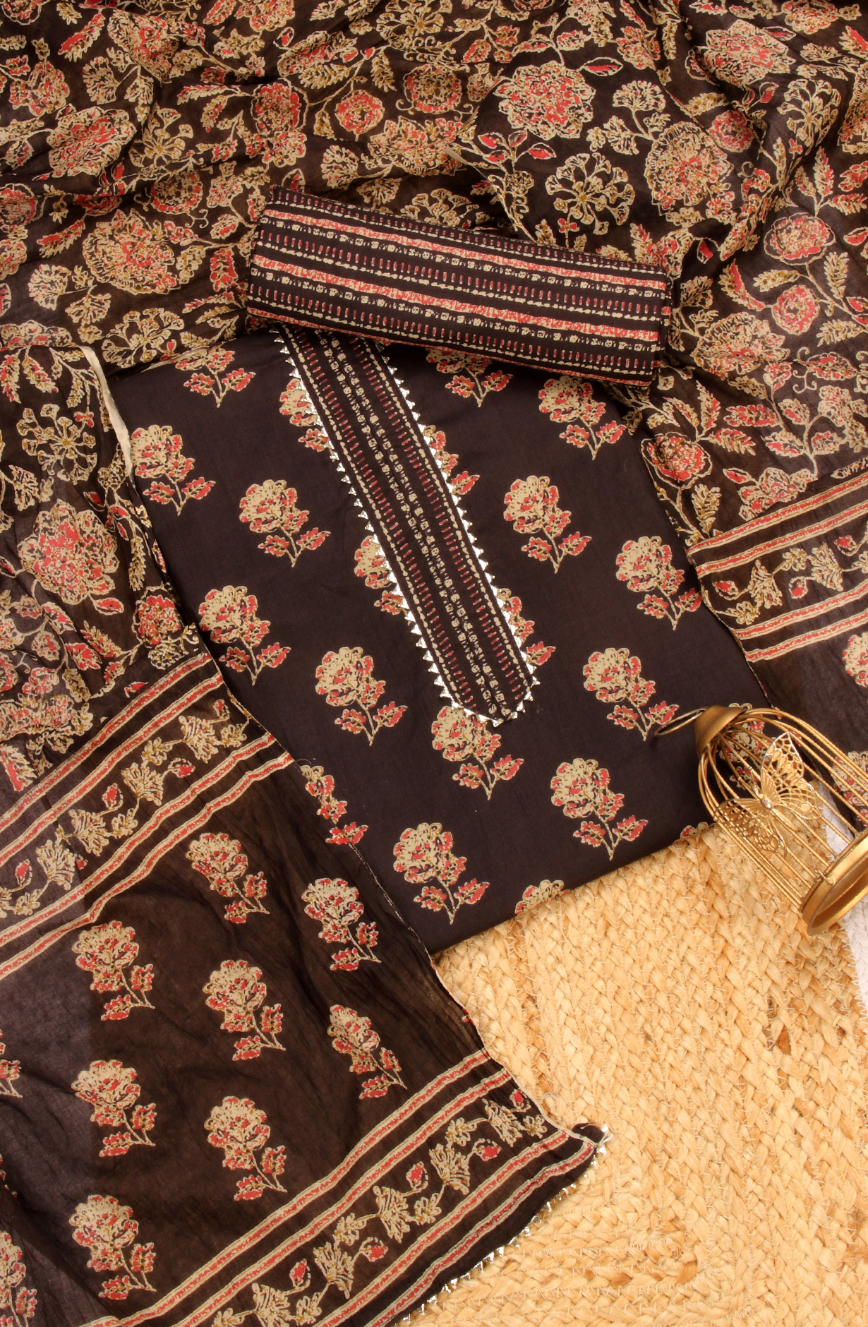 Coffee Brown Cotton Unstitched Printed Salwar Dress Material - 693-MSC22545A