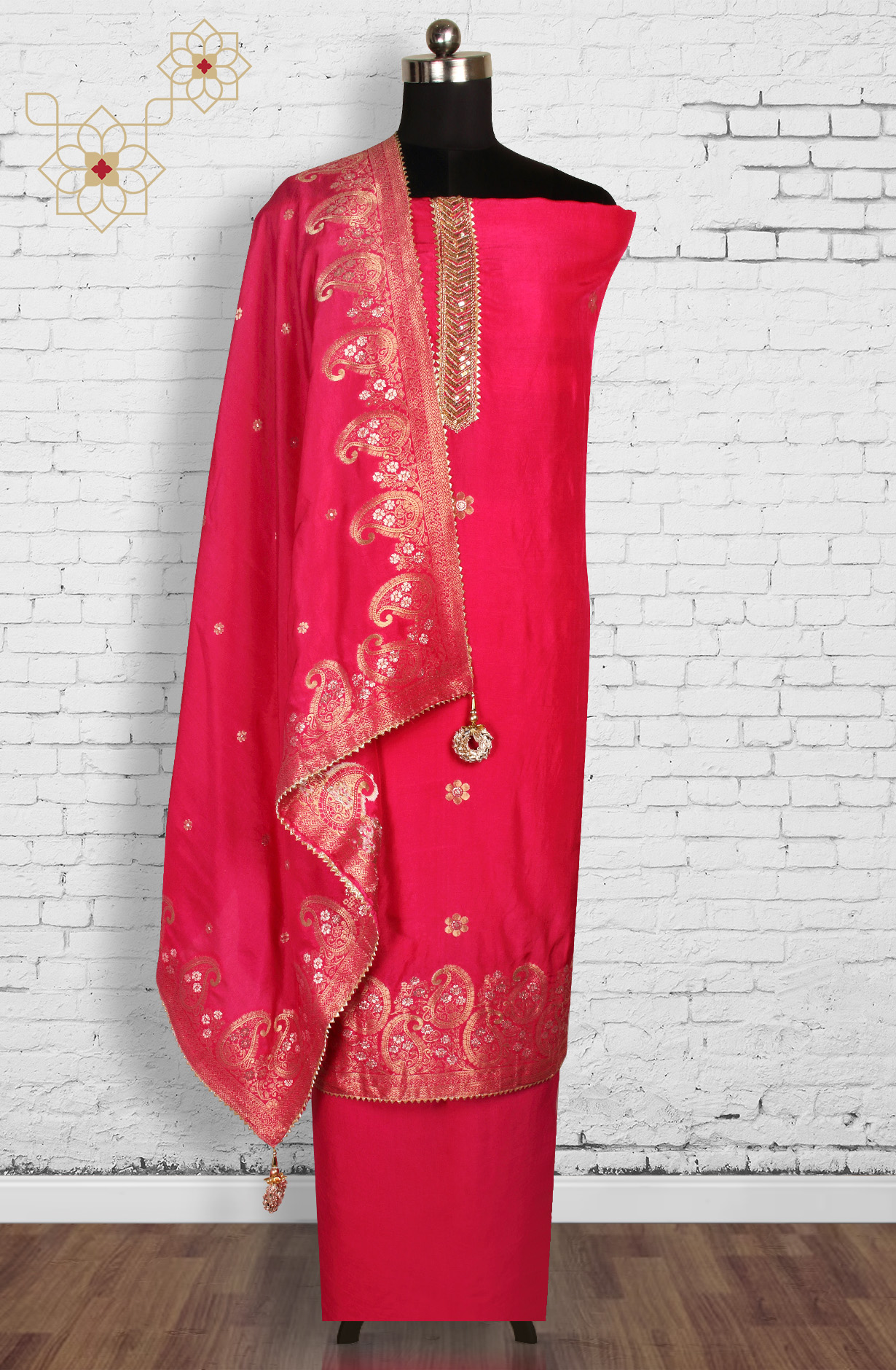 Rani Pink Beautiful Silk Salwar Suit with Banarasi Dupatta - 693-PFJ4082-1A