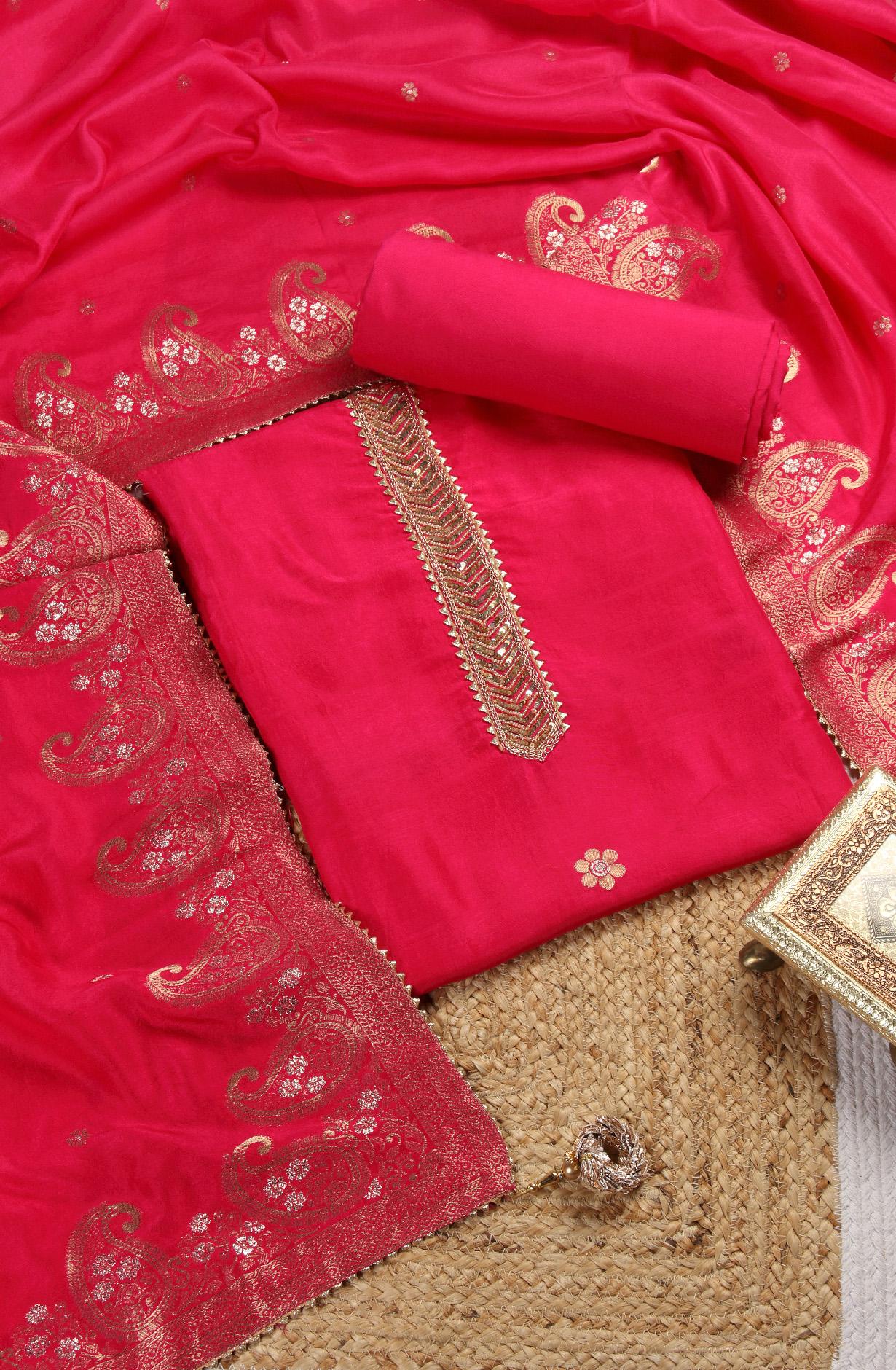 Rani Pink Beautiful Silk Salwar Suit with Banarasi Dupatta - 693-PFJ4082-1A
