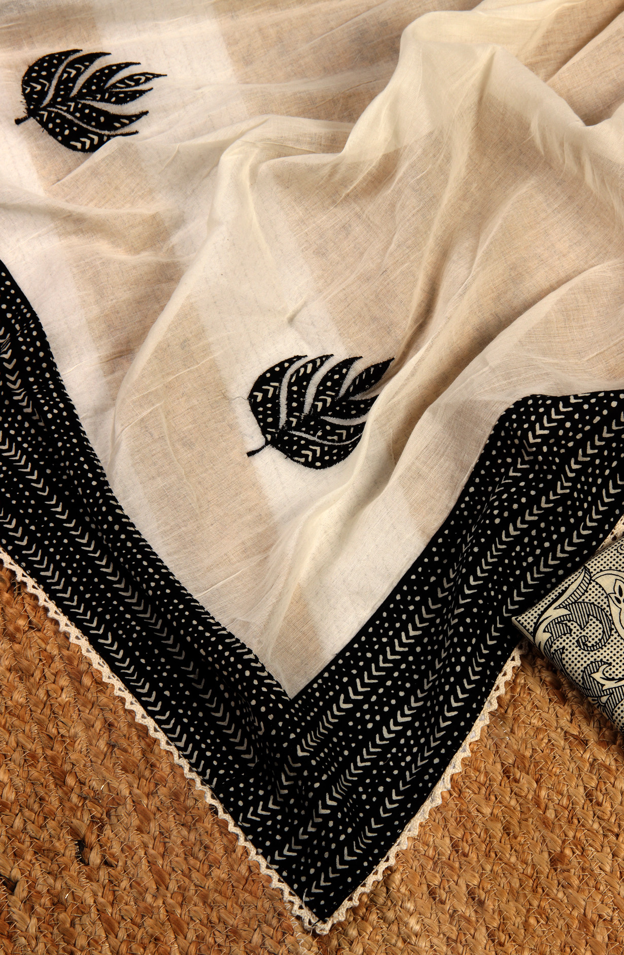 Black and Cream Cotton Salwar Kameez Dupatta - 693-PFJ4473