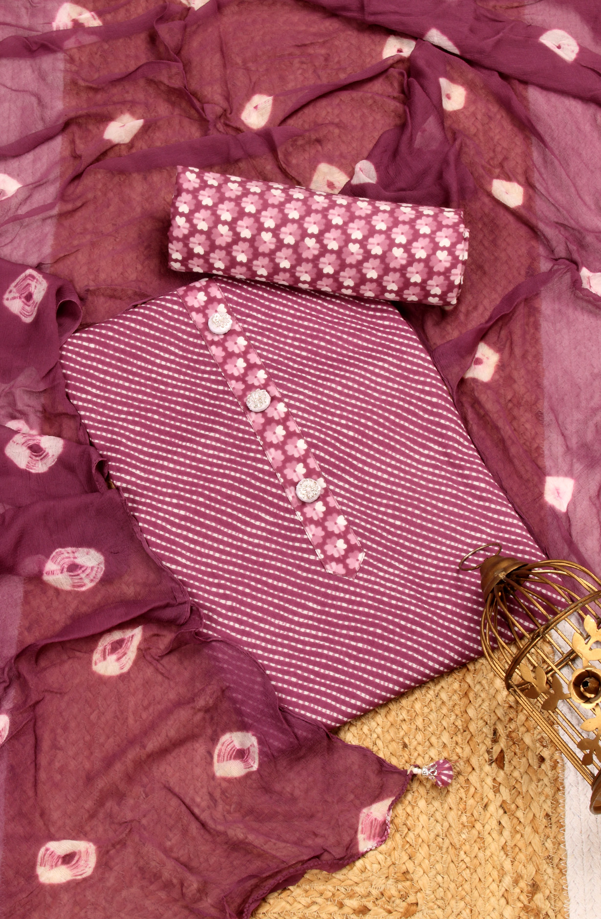 Purple Cotton Printed Unstitched Salwar Suit with Chiffon Dupatta - 693-PFJ4498