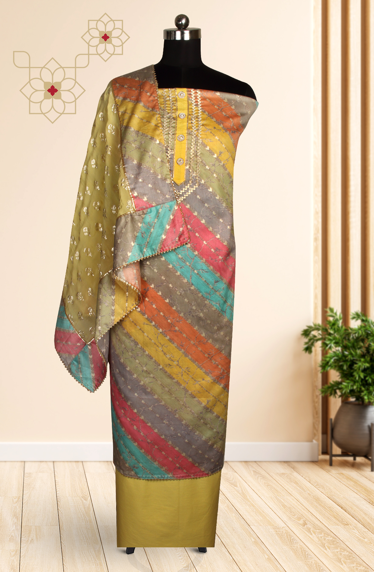 Multi-coloured Modal Salwar Suit with Organza Dupatta - 693-PP506