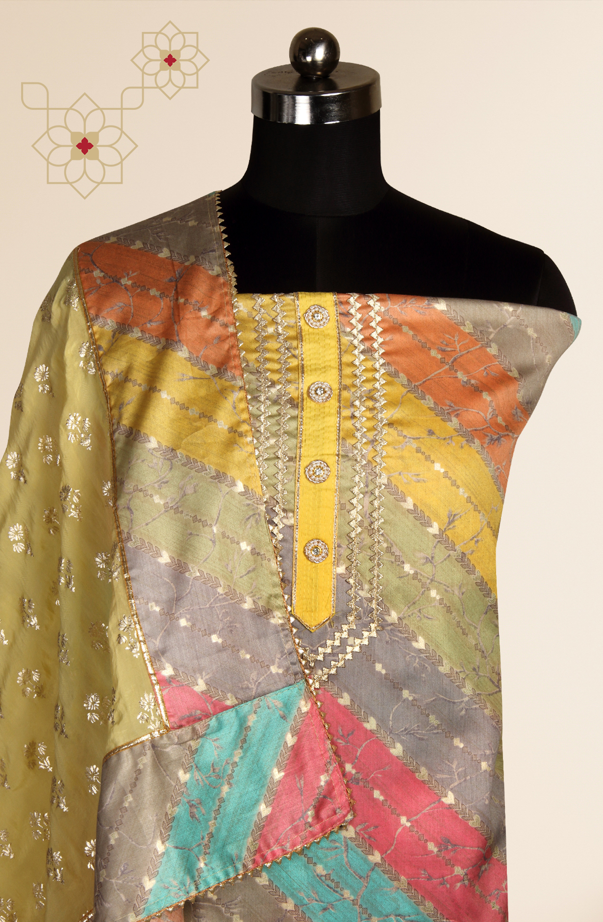 Multi-coloured Modal Salwar Suit with Organza Dupatta - 693-PP506