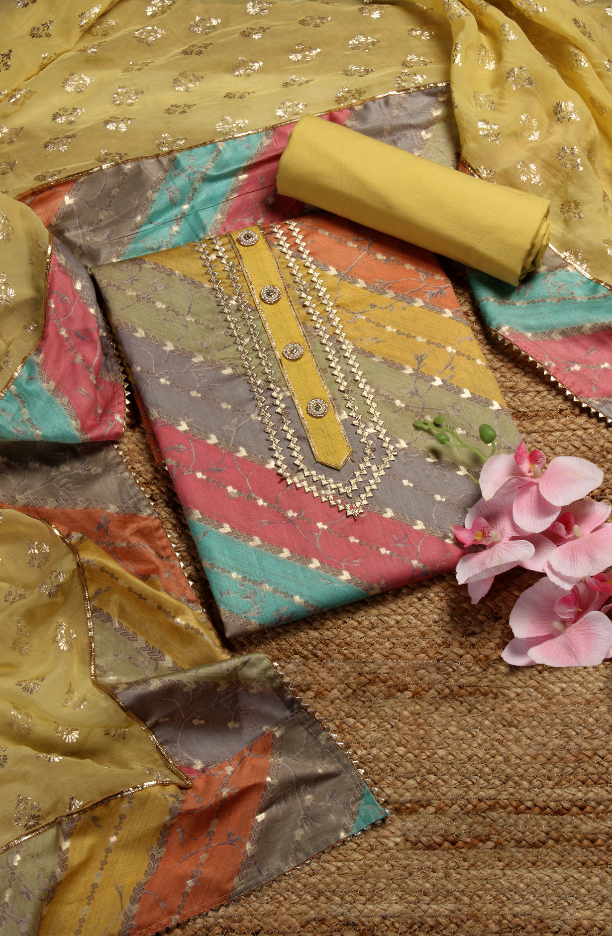 Multi-coloured Modal Salwar Suit with Organza Dupatta - 693-PP506