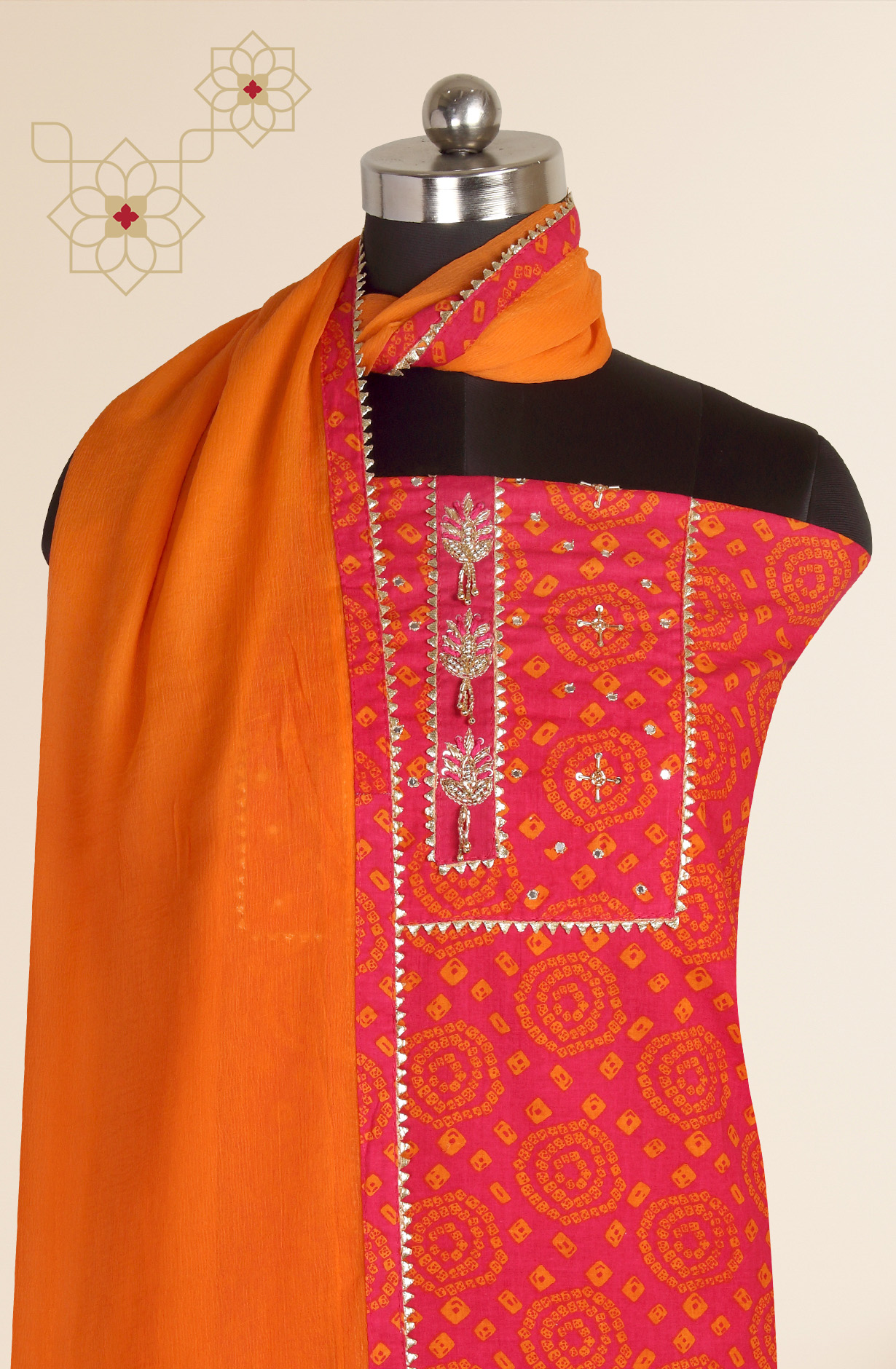 Orange Cotton Bandhej Print Salwar Suit with Chiffon Dupatta - 693-RTJ29076