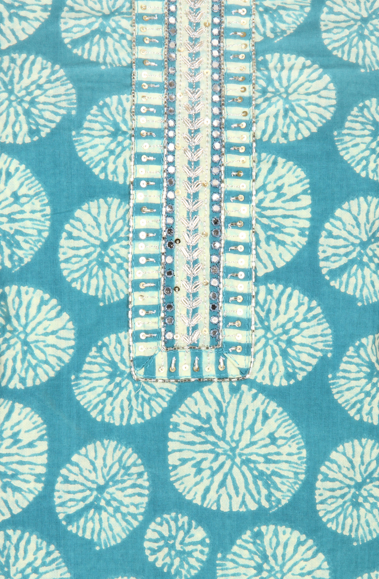 Firozi Cotton Salwar Suit with Chiffon Dupatta - 693-RTJ29107