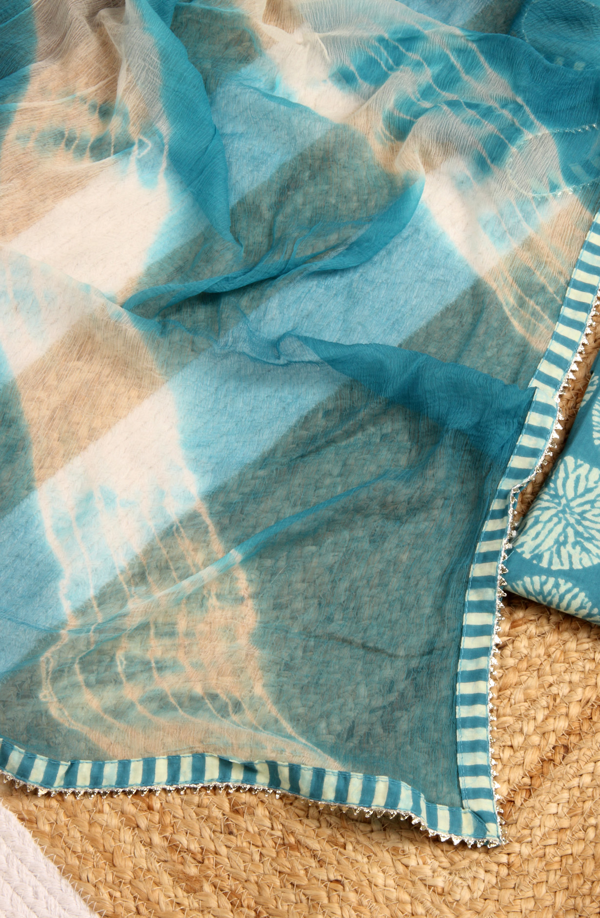 Firozi Cotton Salwar Suit with Chiffon Dupatta - 693-RTJ29107