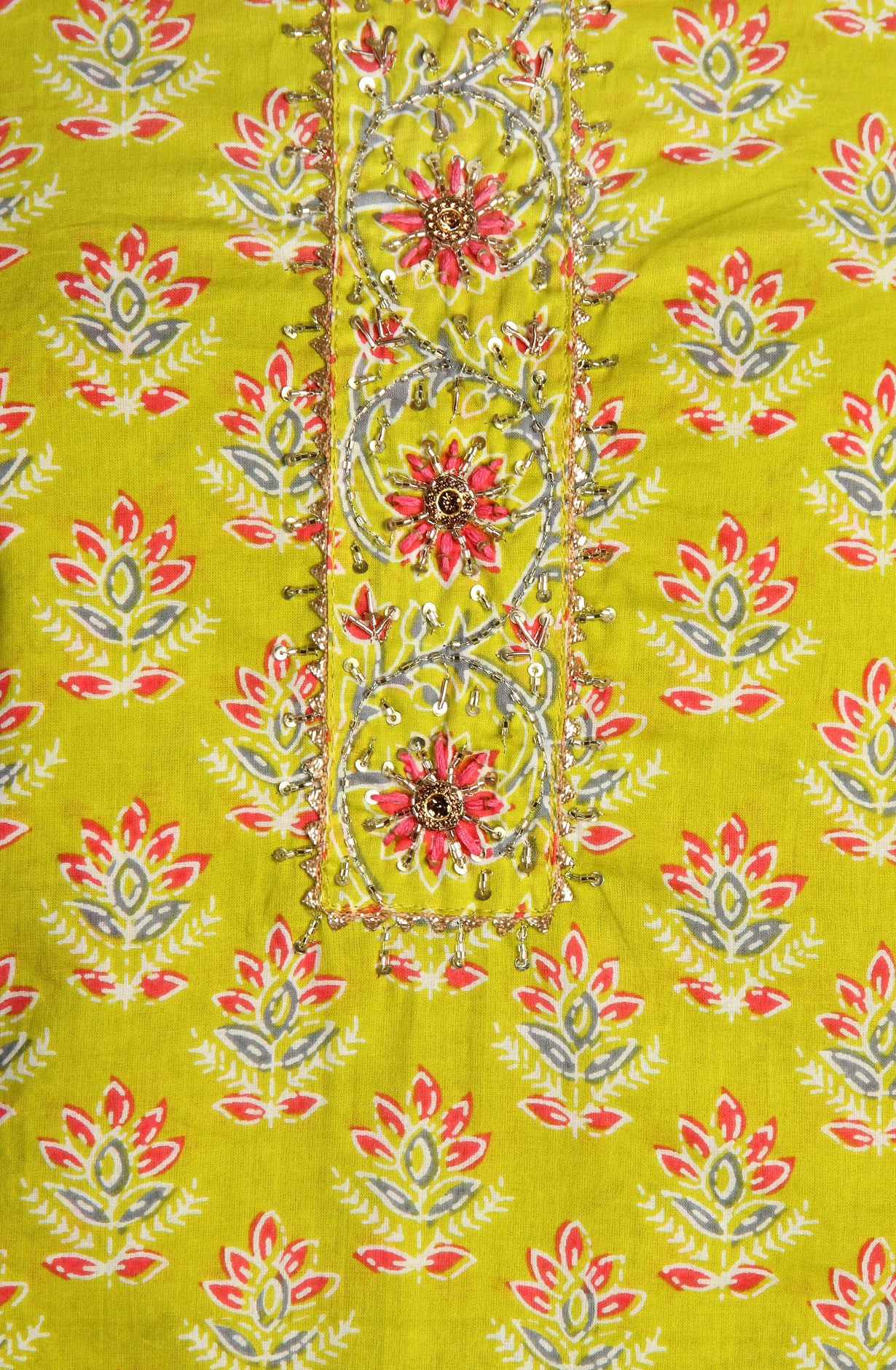 Parrot Green Cotton Printed Salwar Kameez with Chiffon Dupatta - 693-RTJ29124