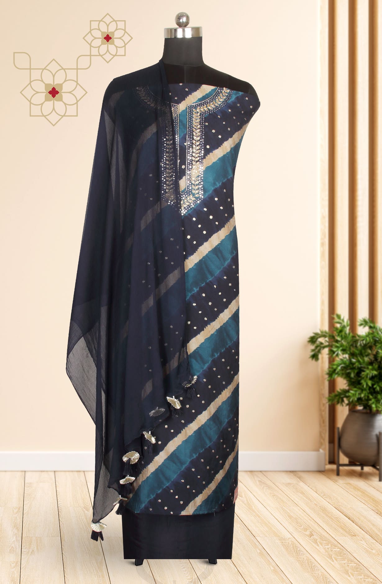 Multicolor Modal Silk Unstitched Suit with Chiffon Dupatta - 693-RVC7276
