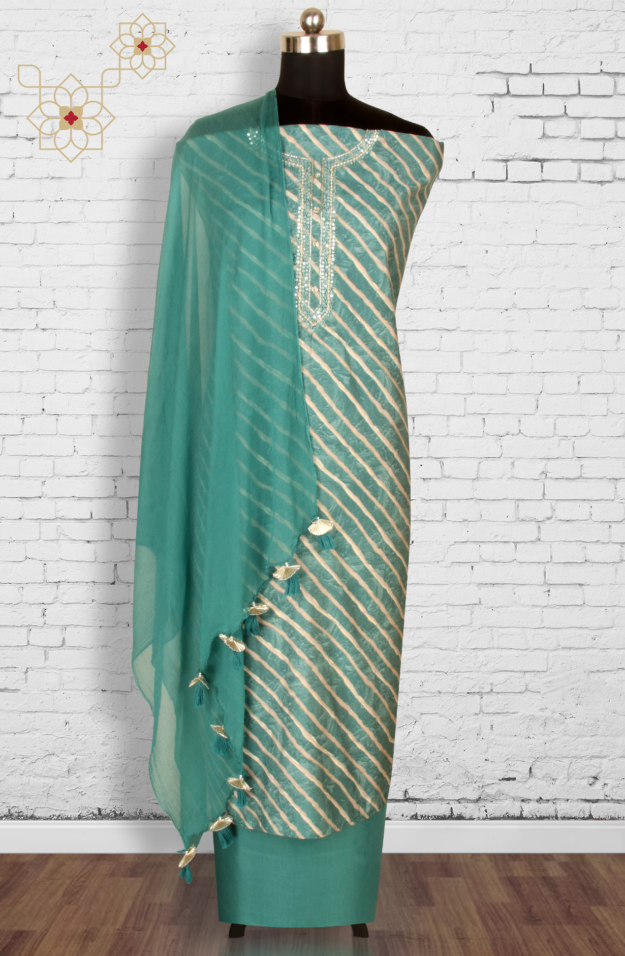 Green Modal Festive Salwar Suit with Chiffon Dupatta - 693-RVC7476
