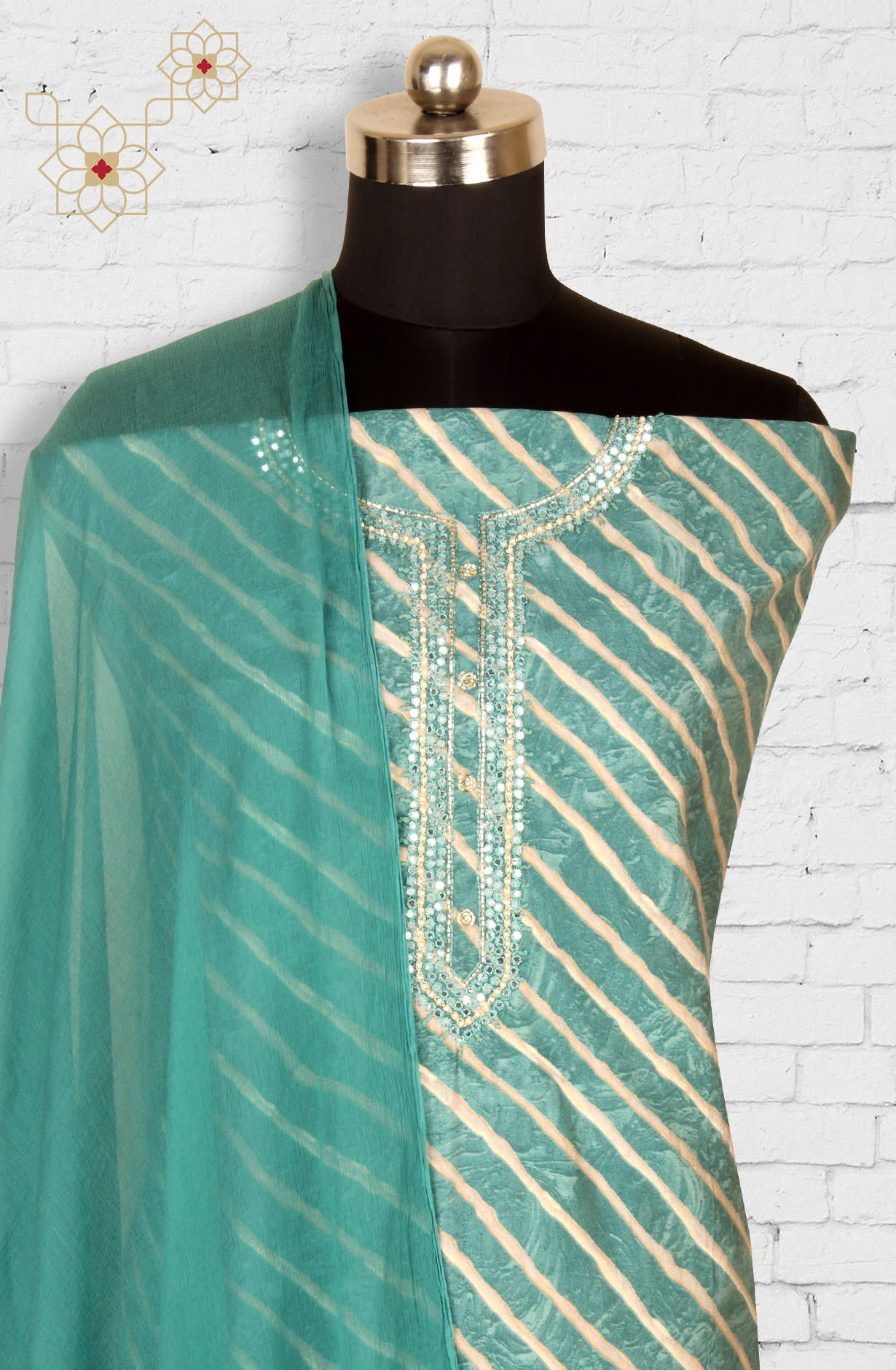 Green Modal Festive Salwar Suit with Chiffon Dupatta - 693-RVC7476