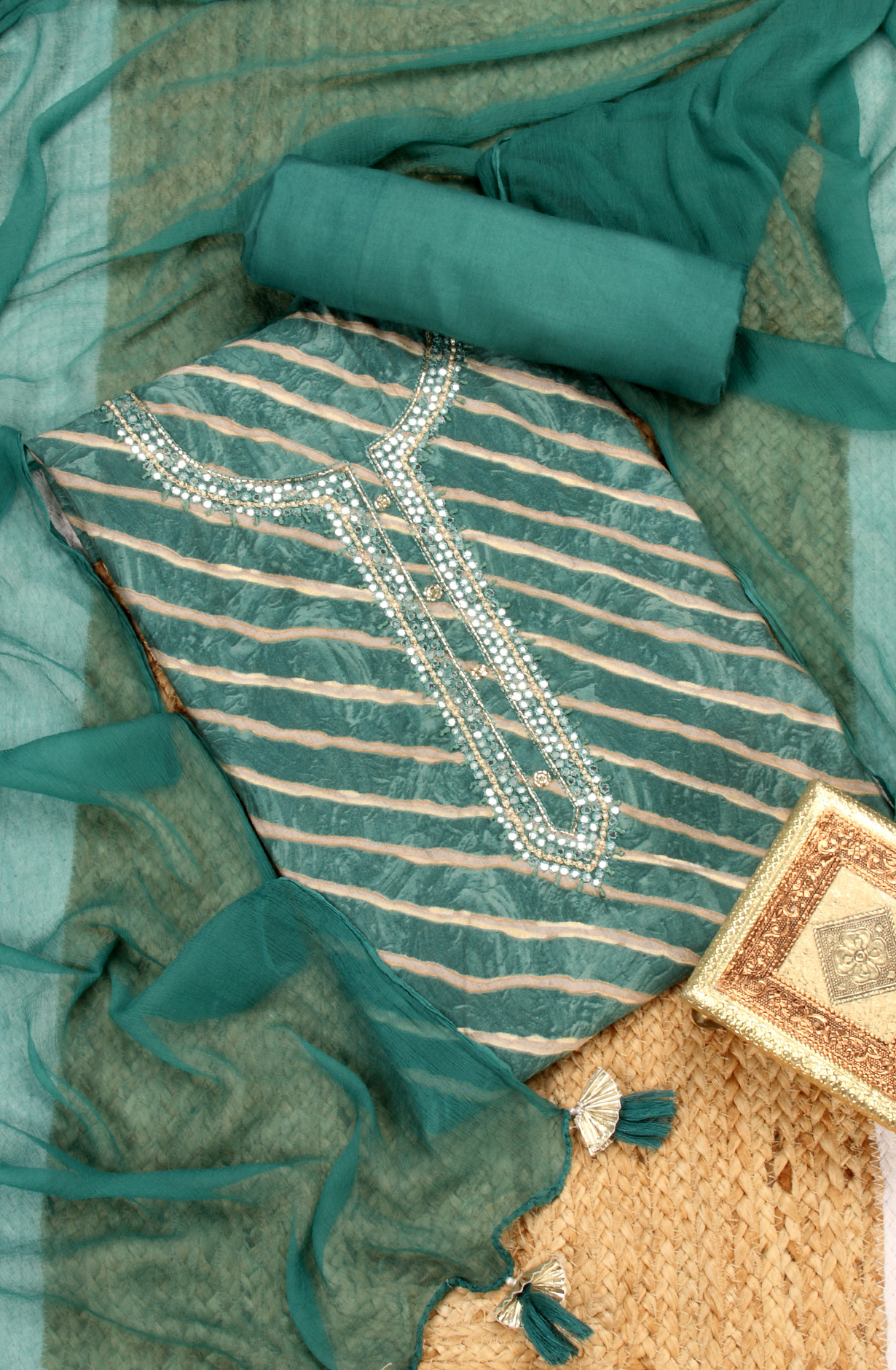 Green Modal Festive Salwar Suit with Chiffon Dupatta - 693-RVC7476