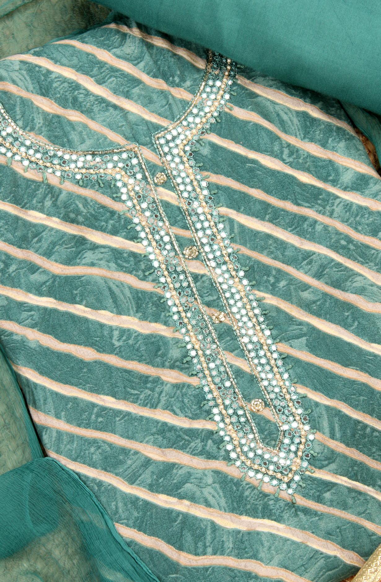 Green Modal Festive Salwar Suit with Chiffon Dupatta - 693-RVC7476