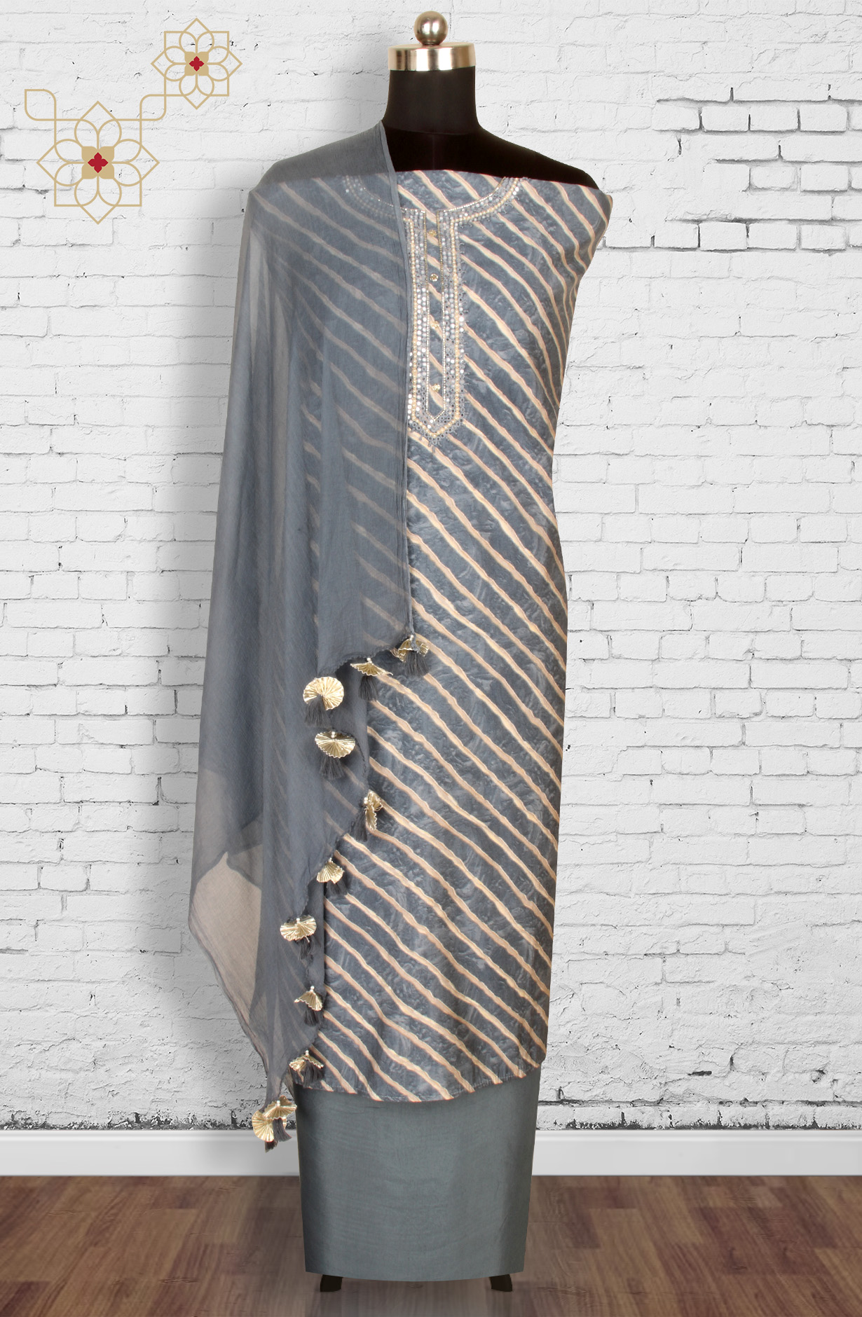 Grey Modal Festive Salwar Suit with Chiffon Dupatta - 693-RVC7476A