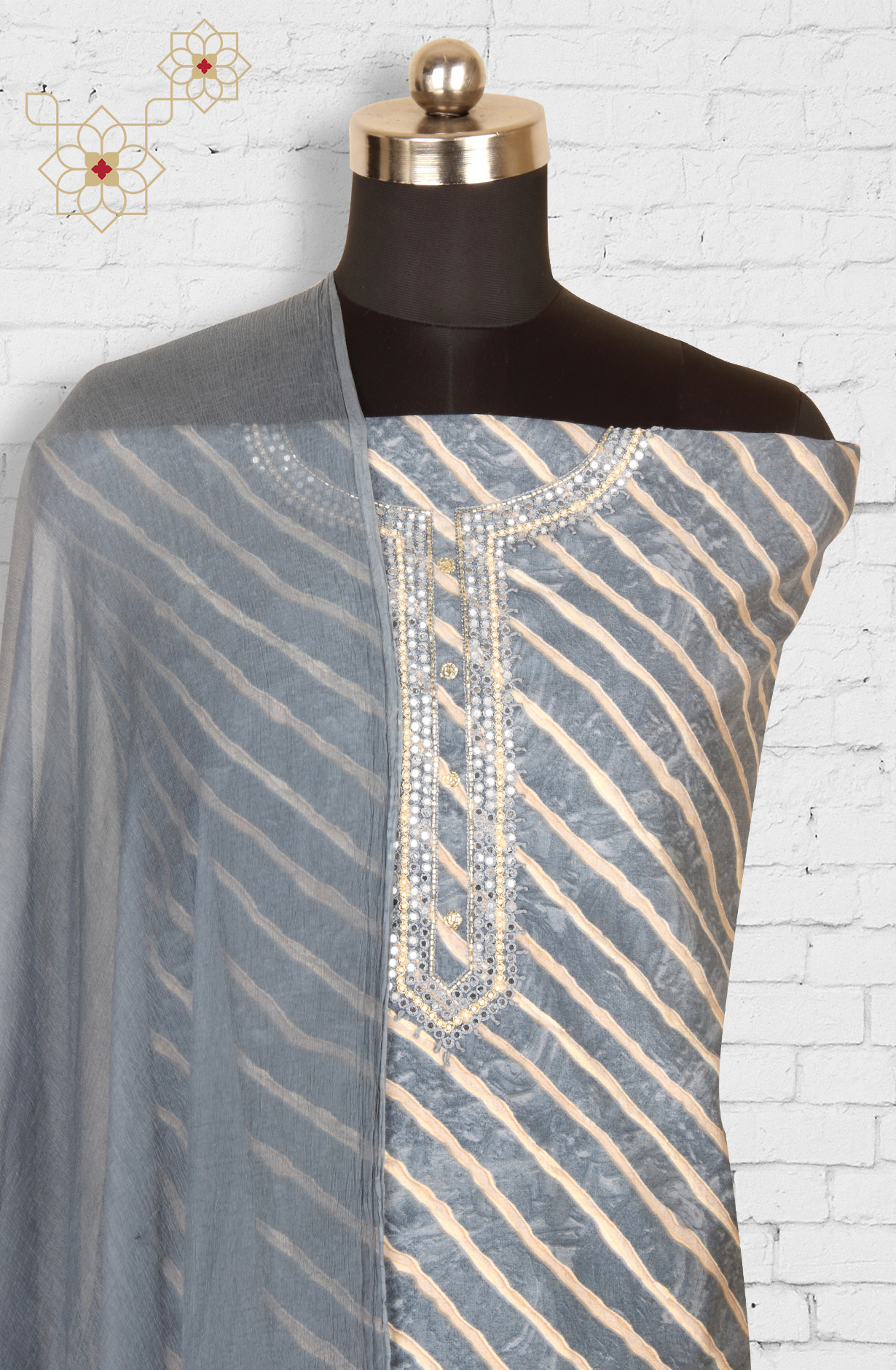 Grey Modal Festive Salwar Suit with Chiffon Dupatta - 693-RVC7476A