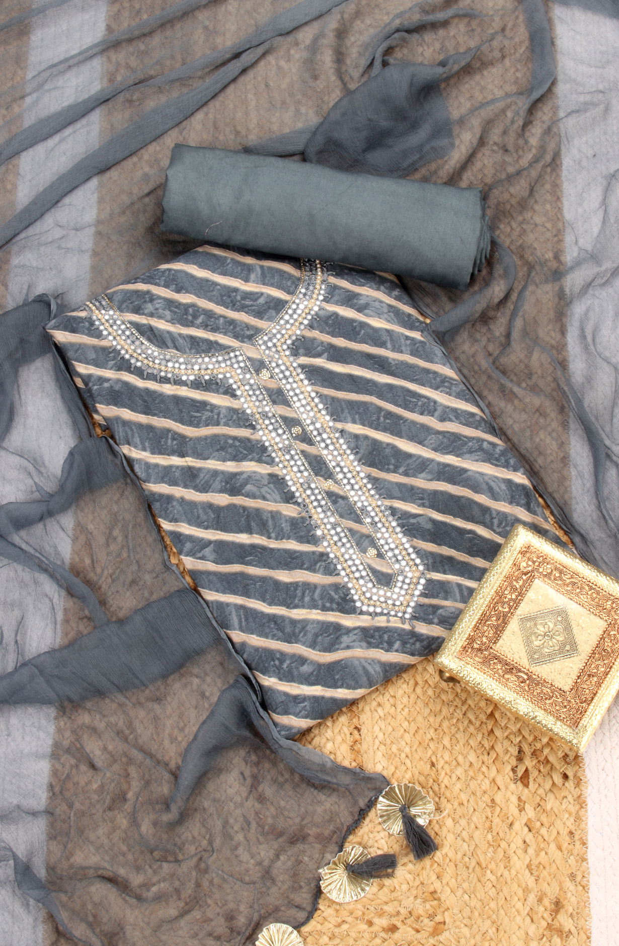 Grey Modal Festive Salwar Suit with Chiffon Dupatta - 693-RVC7476A