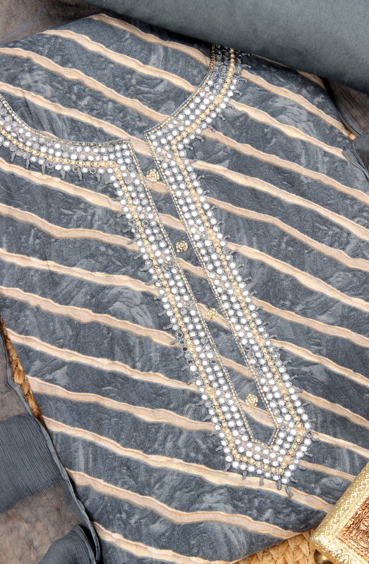 Grey Modal Festive Salwar Suit with Chiffon Dupatta - 693-RVC7476A