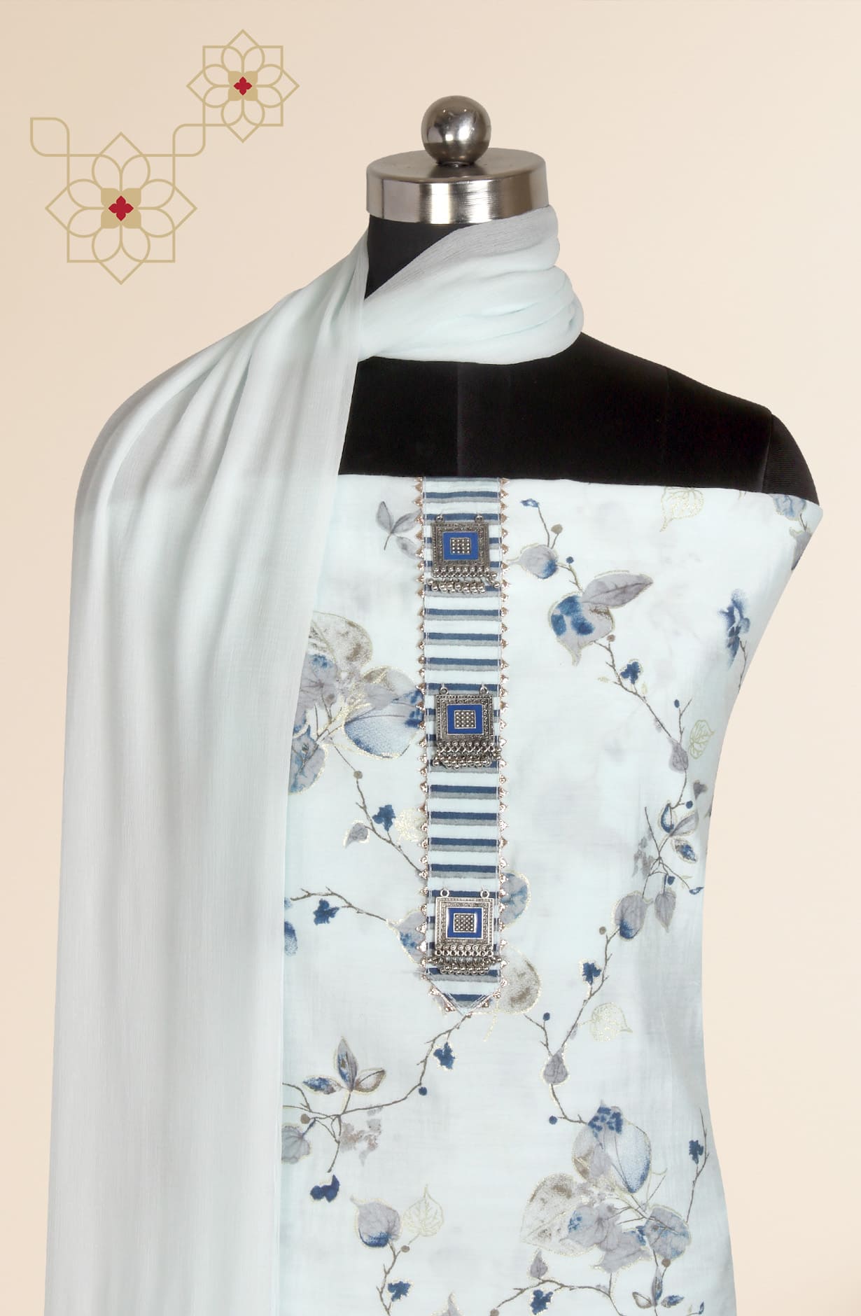 Sea Green Modal Cotton Unstitched Digital Printed with Chiffon Dupatta - 693-RVCJ7002