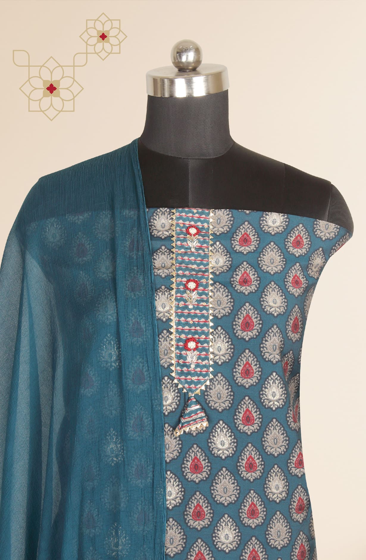 Multicolor Modal Silk Unstitched Suit-set with Chiffon Dupatta - 693-RVCJ7250